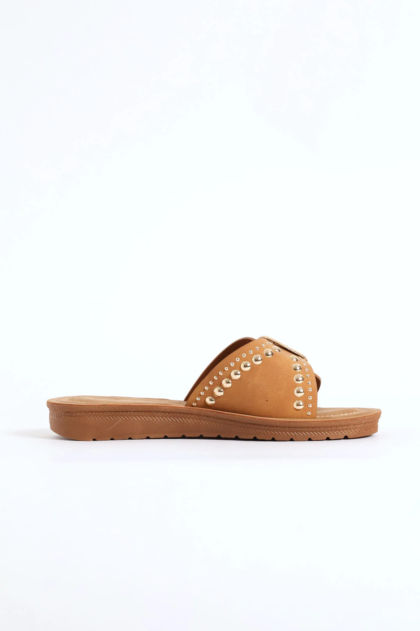 Buckle & Stud Detail Comfort Outsole Mule Sandal - Tan - Image 3