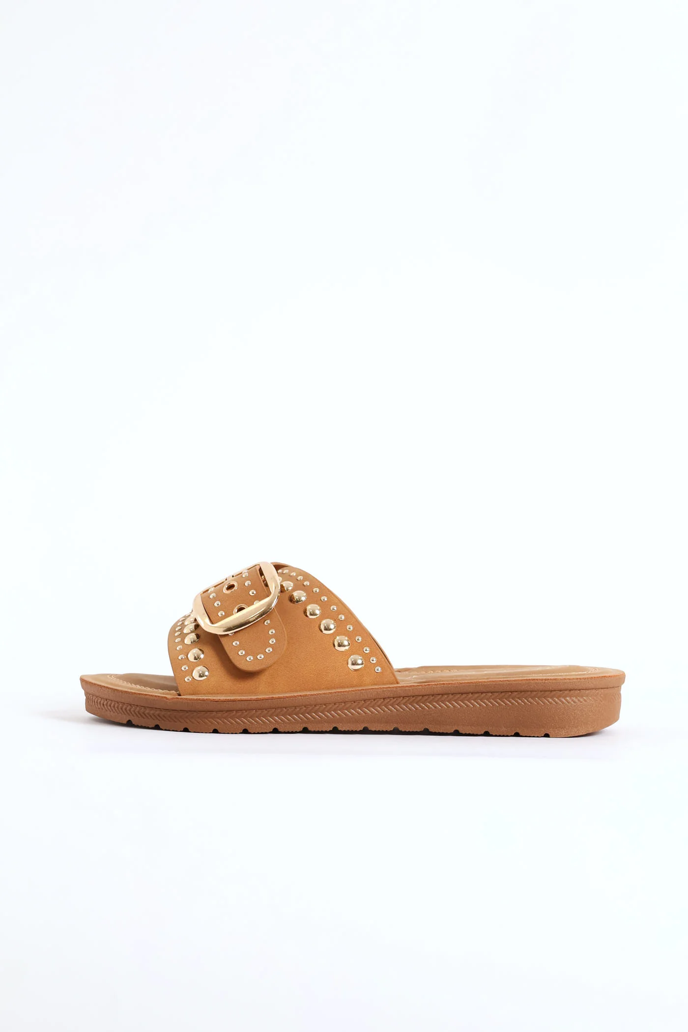 Buckle & Stud Detail Comfort Outsole Mule Sandal - Tan - Image 4
