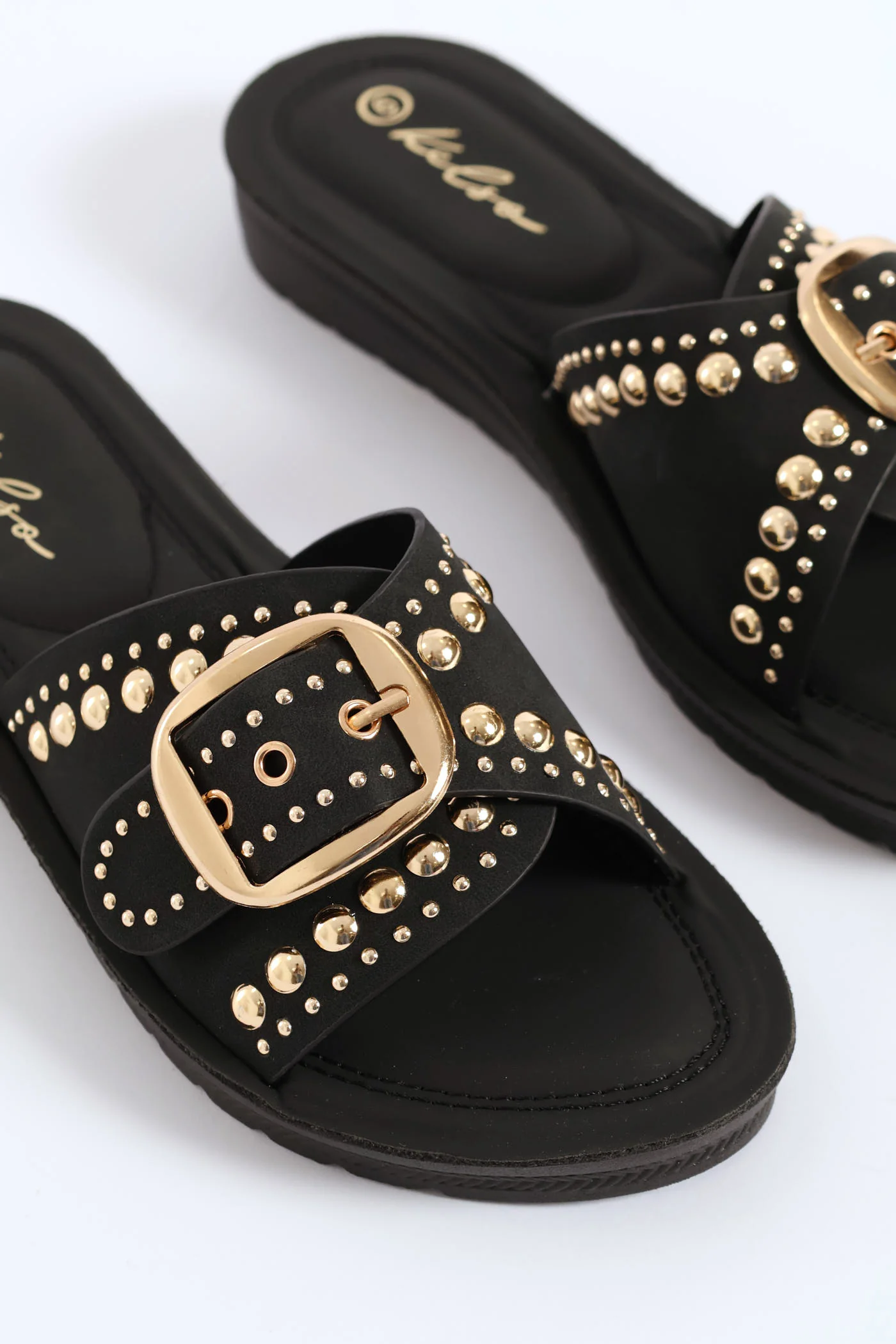 Buckle & Stud Detail Mule Sandal - Black - Image 2