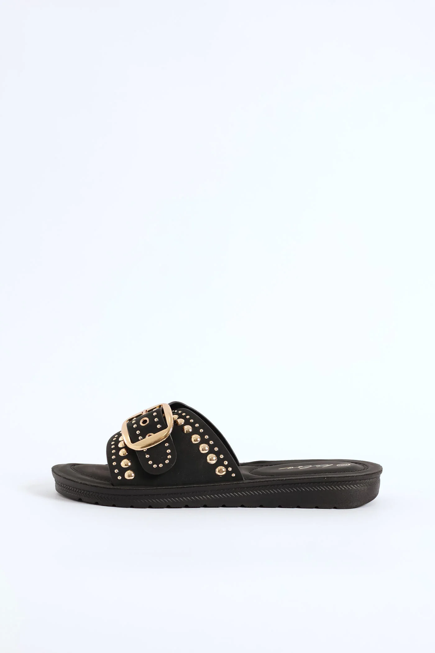 Buckle & Stud Detail Mule Sandal - Black - Image 4