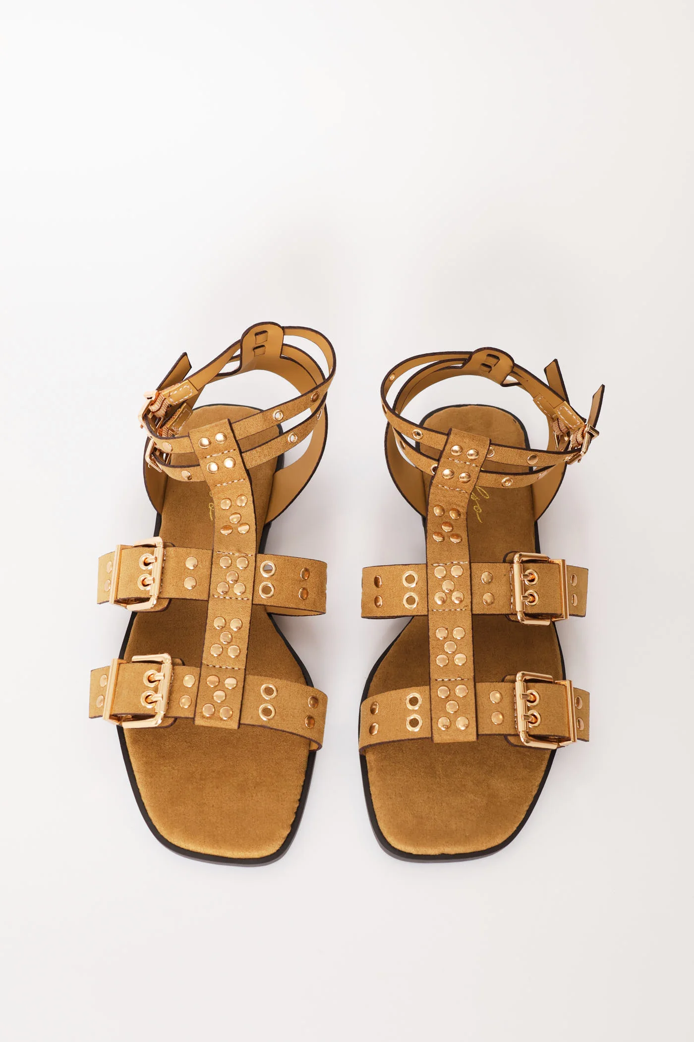Buckle & Stud Detail Mulstistrap Sandal - Taupe - Image 2