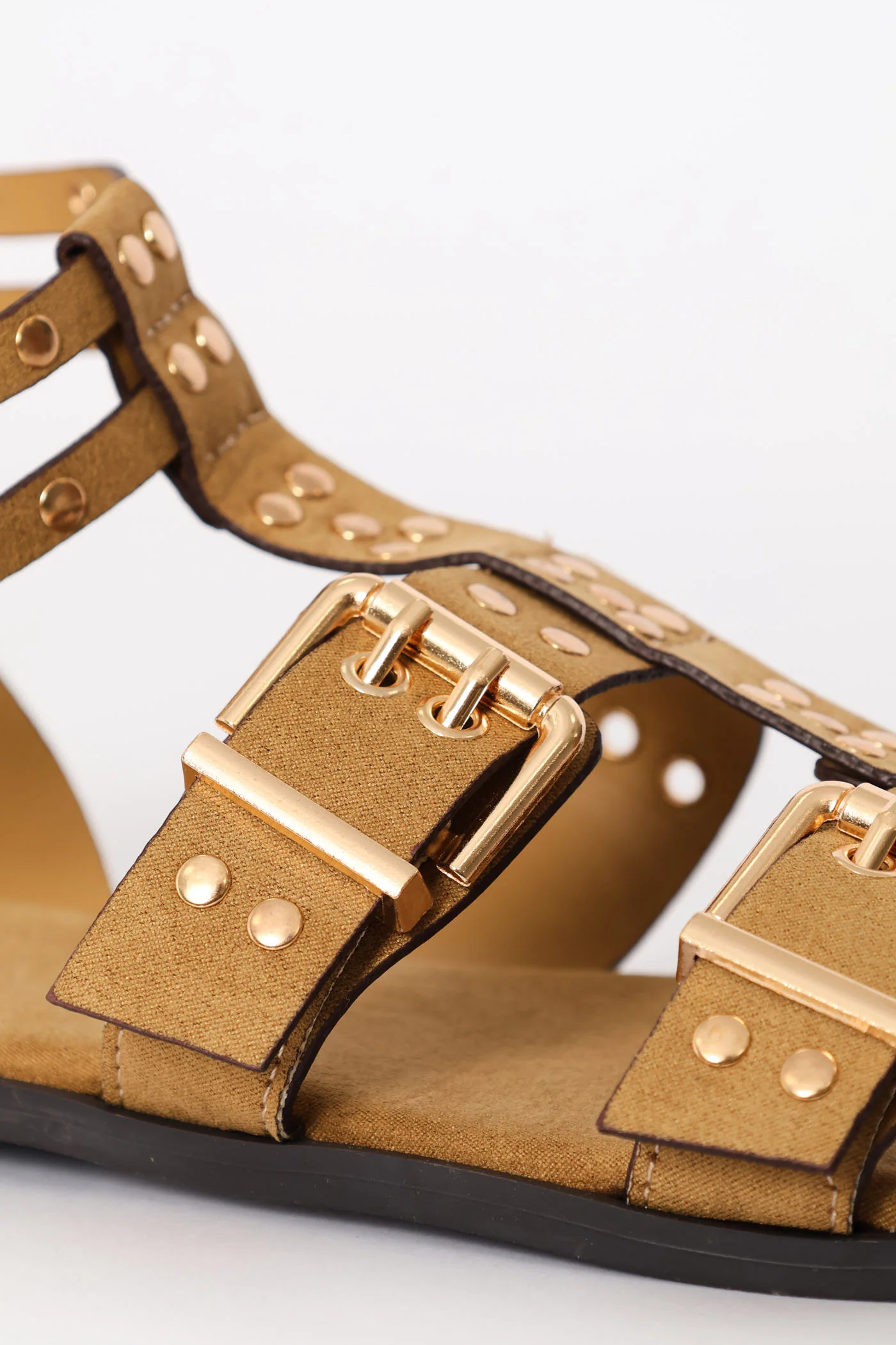 Buckle & Stud Detail Mulstistrap Sandal - Taupe - Image 4
