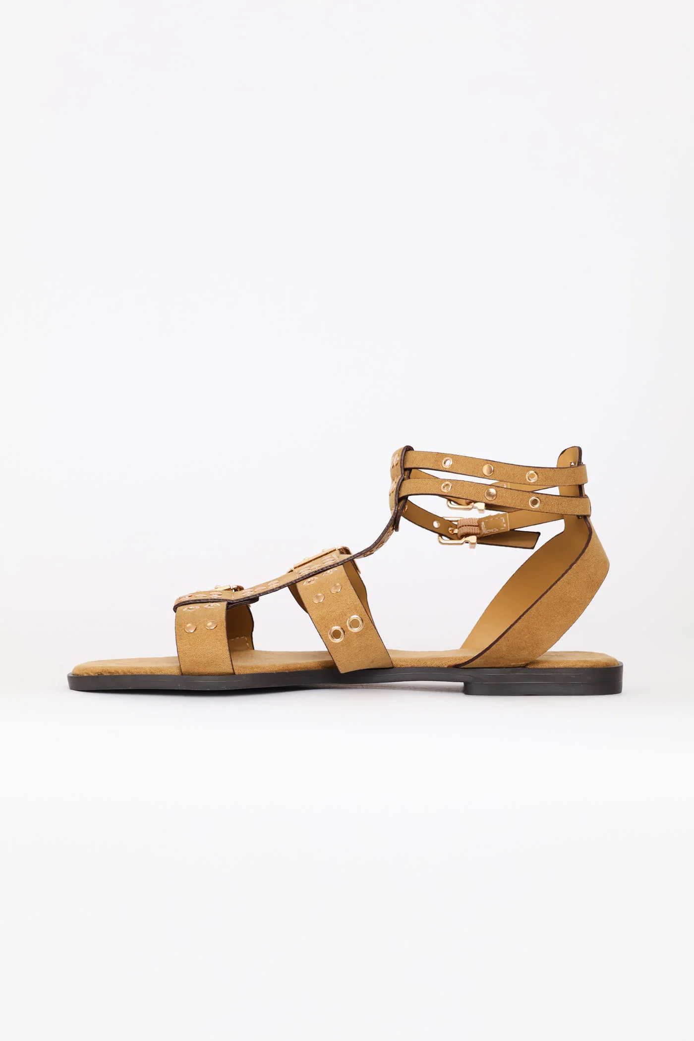 Buckle & Stud Detail Mulstistrap Sandal - Taupe - Image 5
