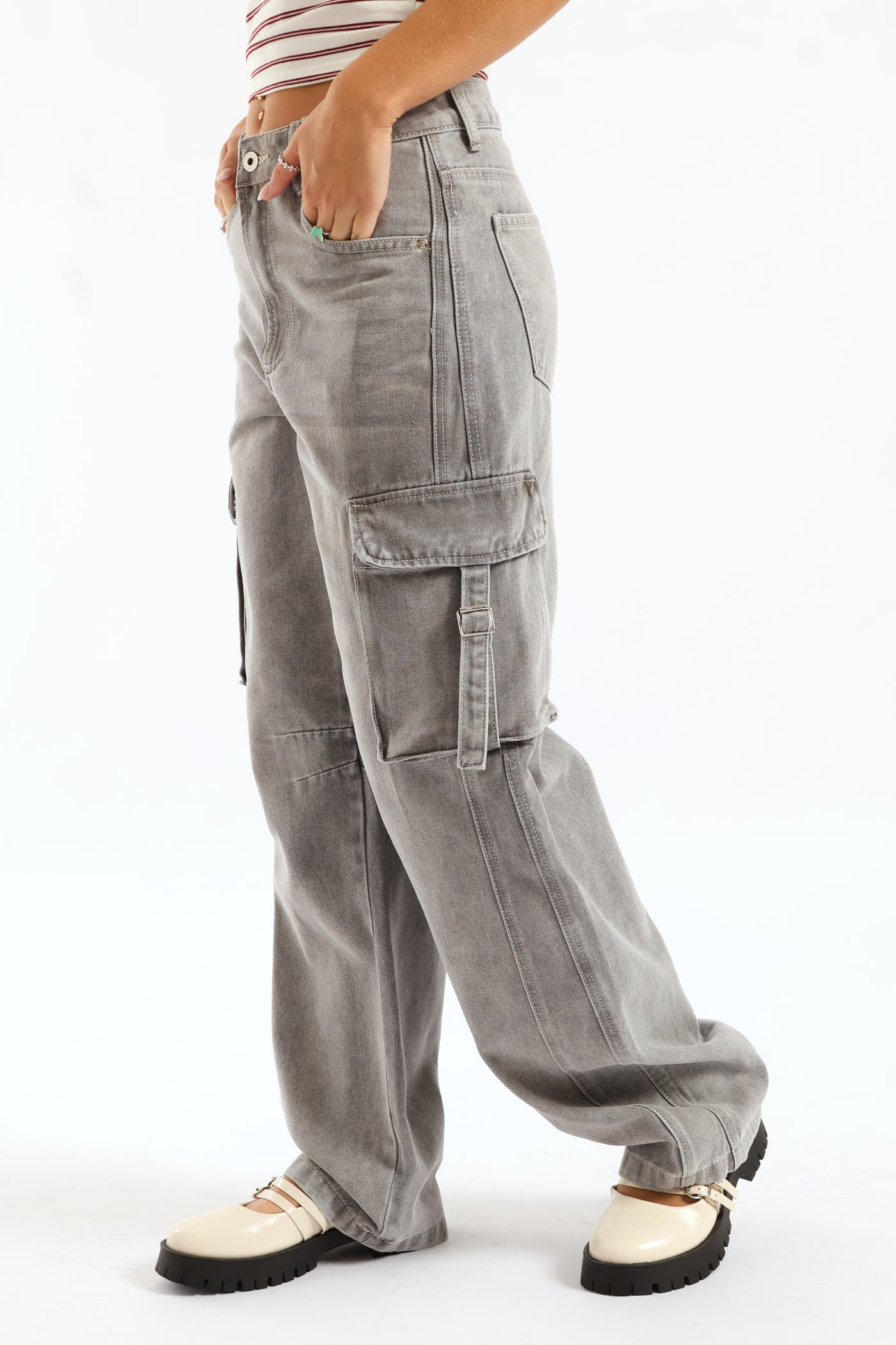 Buckle Cargo Jean - Mid Grey - Image 4