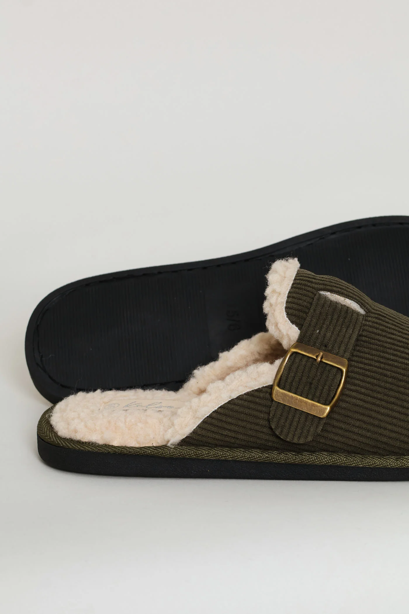 Buckle Detail Corduroy Clog Slipper - Fatigue - Image 2