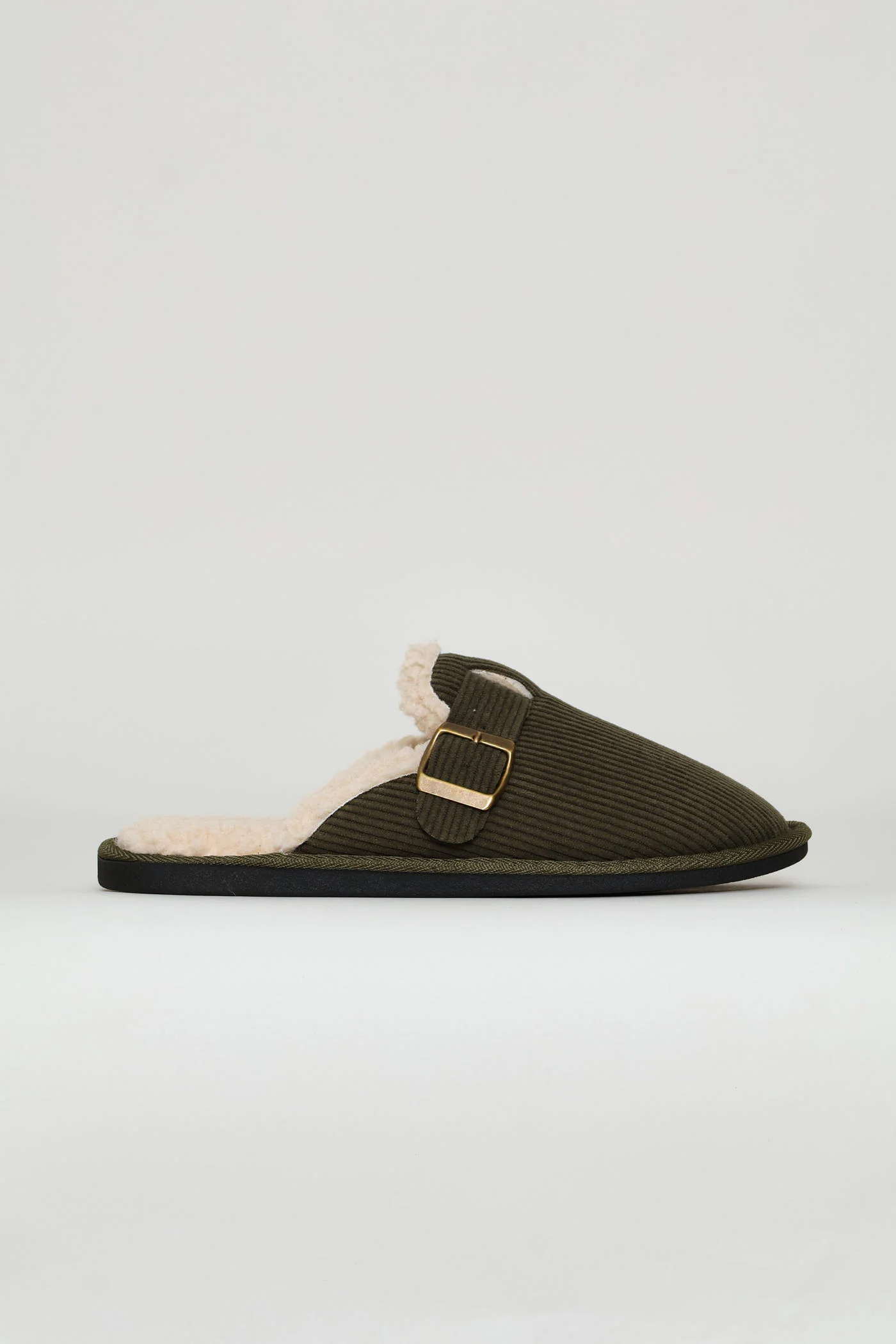 Buckle Detail Corduroy Clog Slipper - Fatigue - Image 3