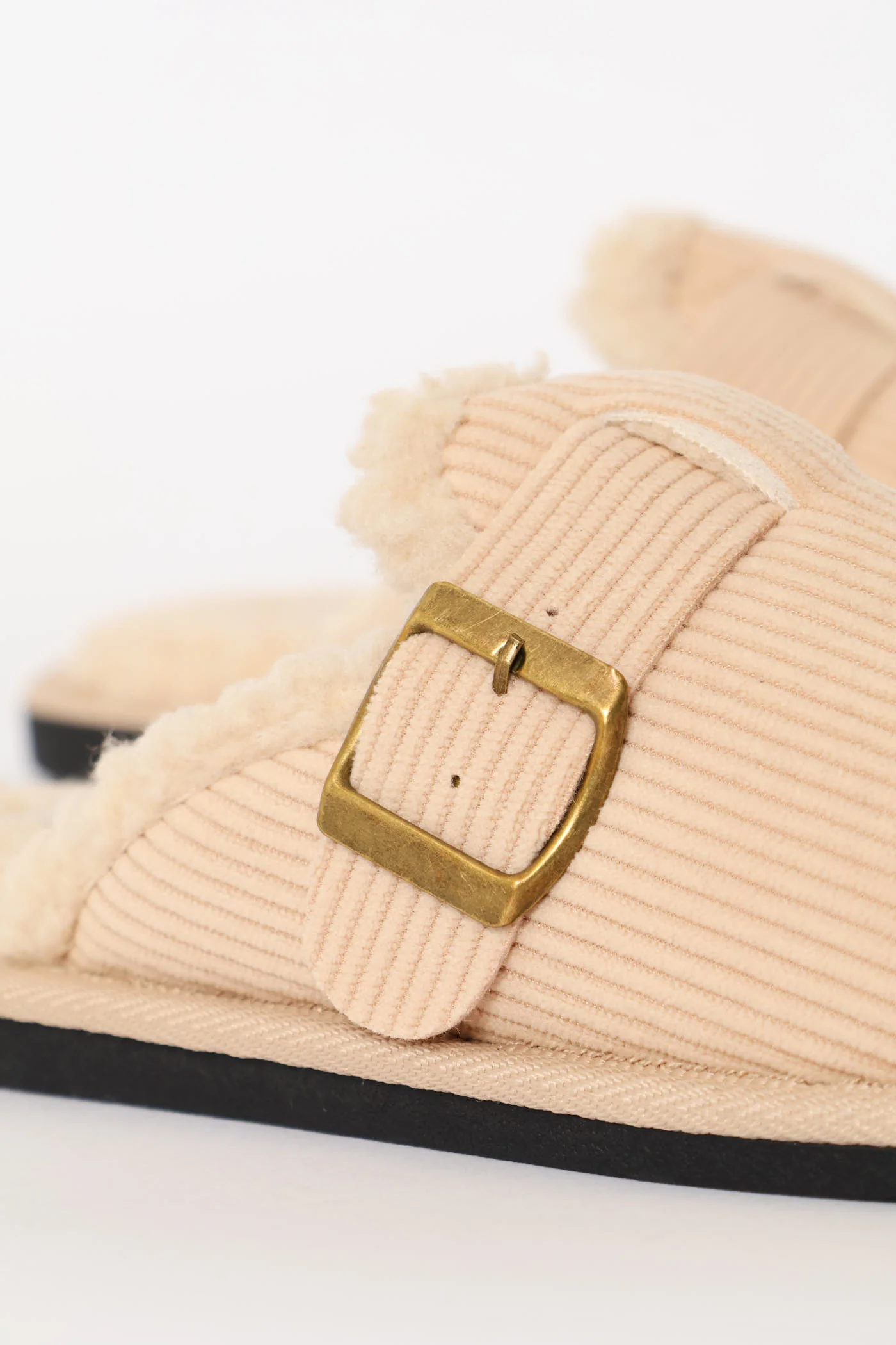 Buckle Detail Corduroy Clog Slipper - Stone - Image 2