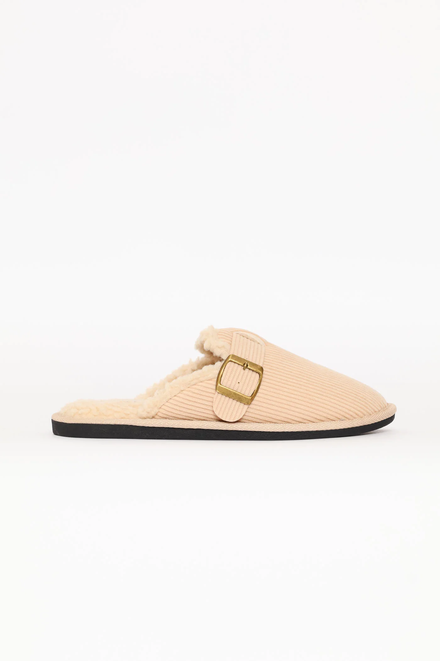 Buckle Detail Corduroy Clog Slipper - Stone - Image 4