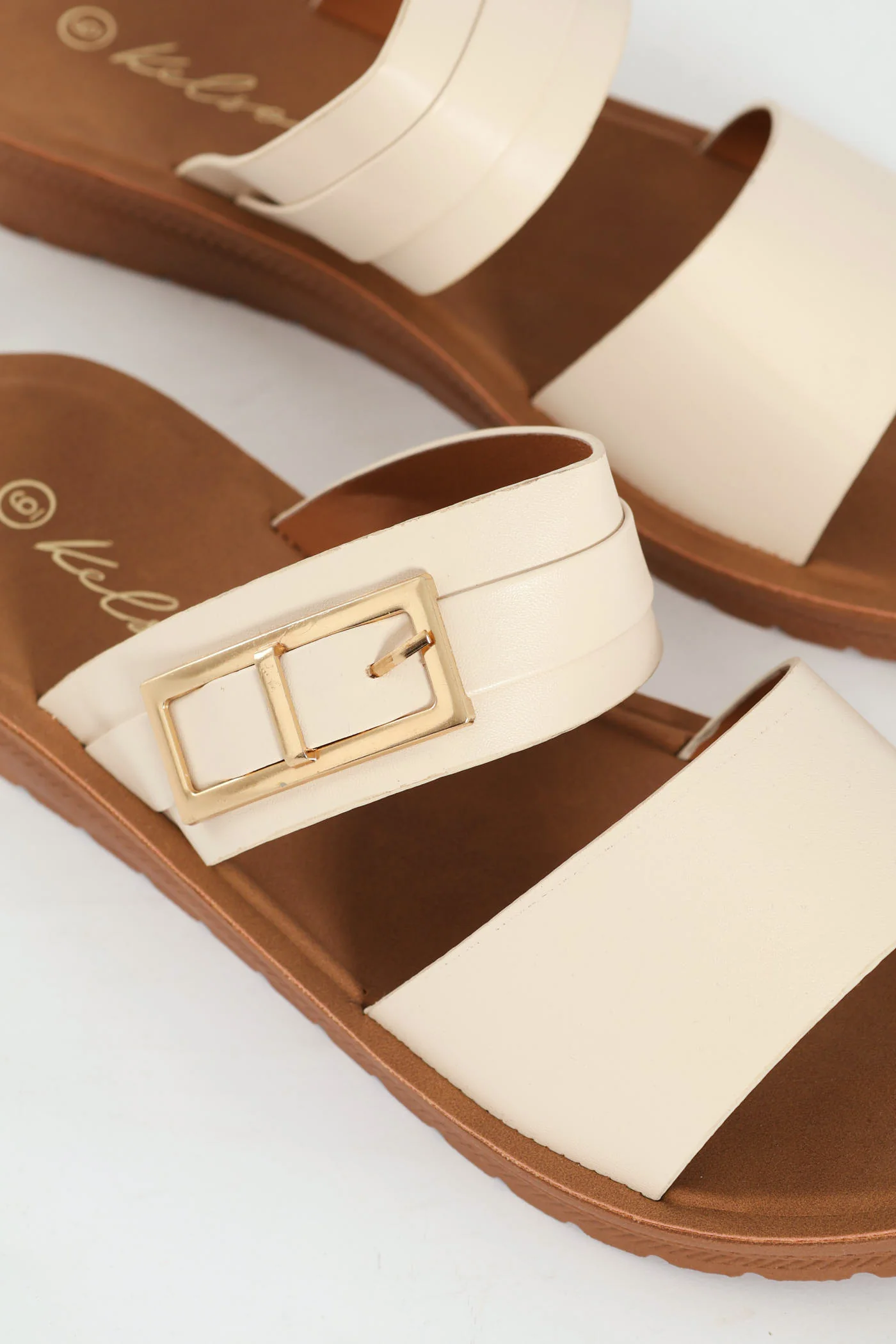 Buckle Detail Double Band Comfort Mule Sandal - Natural - Image 2