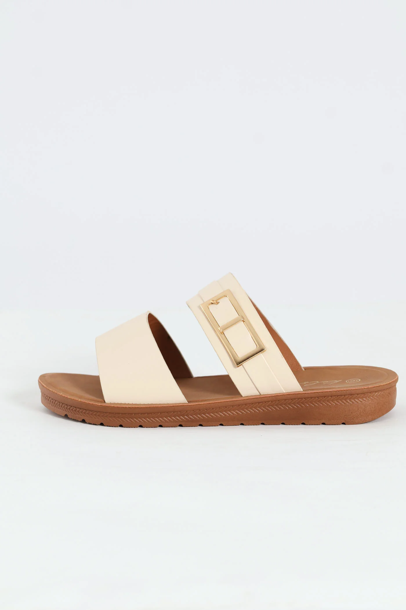 Buckle Detail Double Band Comfort Mule Sandal - Natural - Image 4