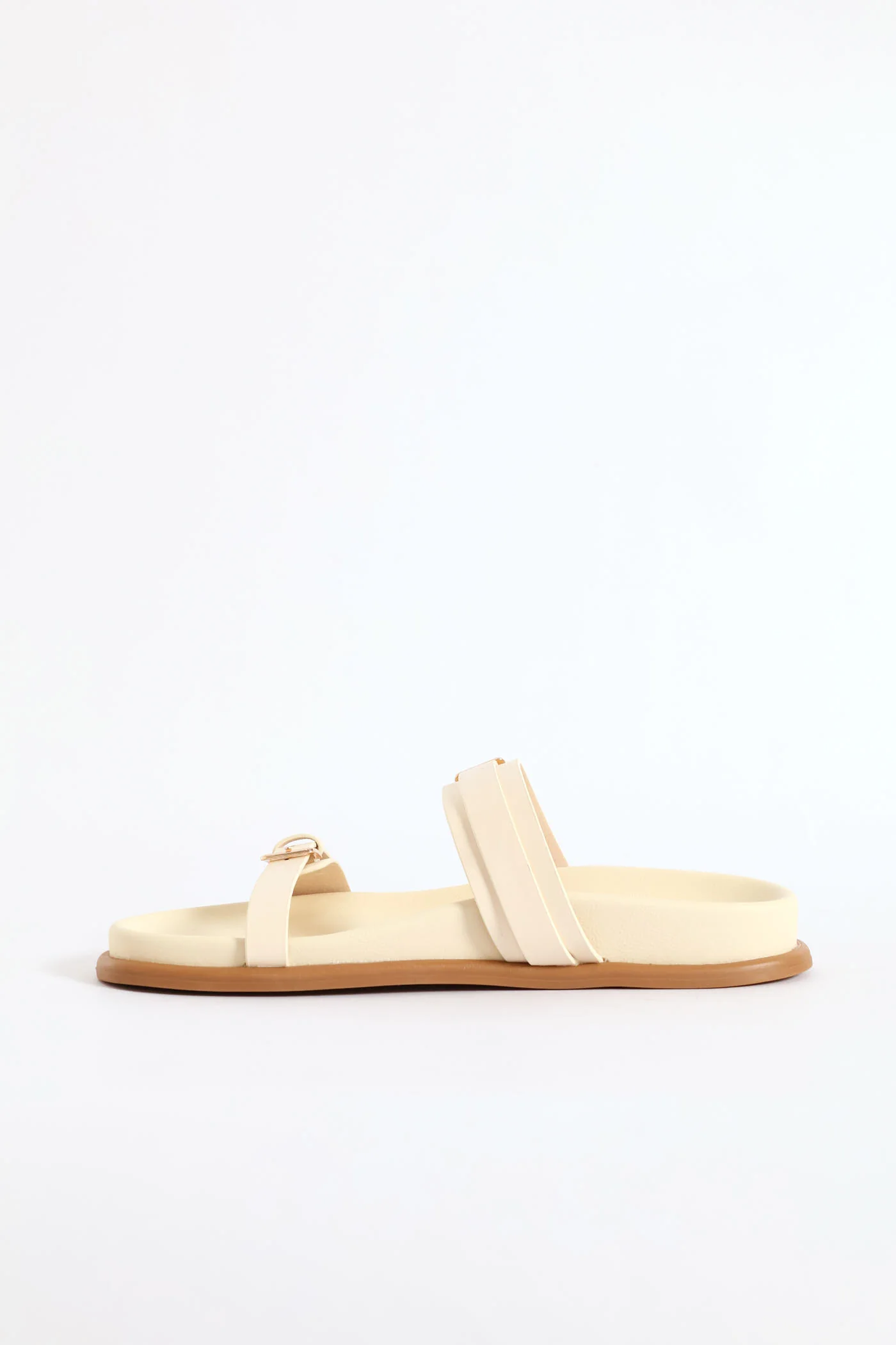 Buckle Detail Double Band Mule Sandal - Natural - Image 3