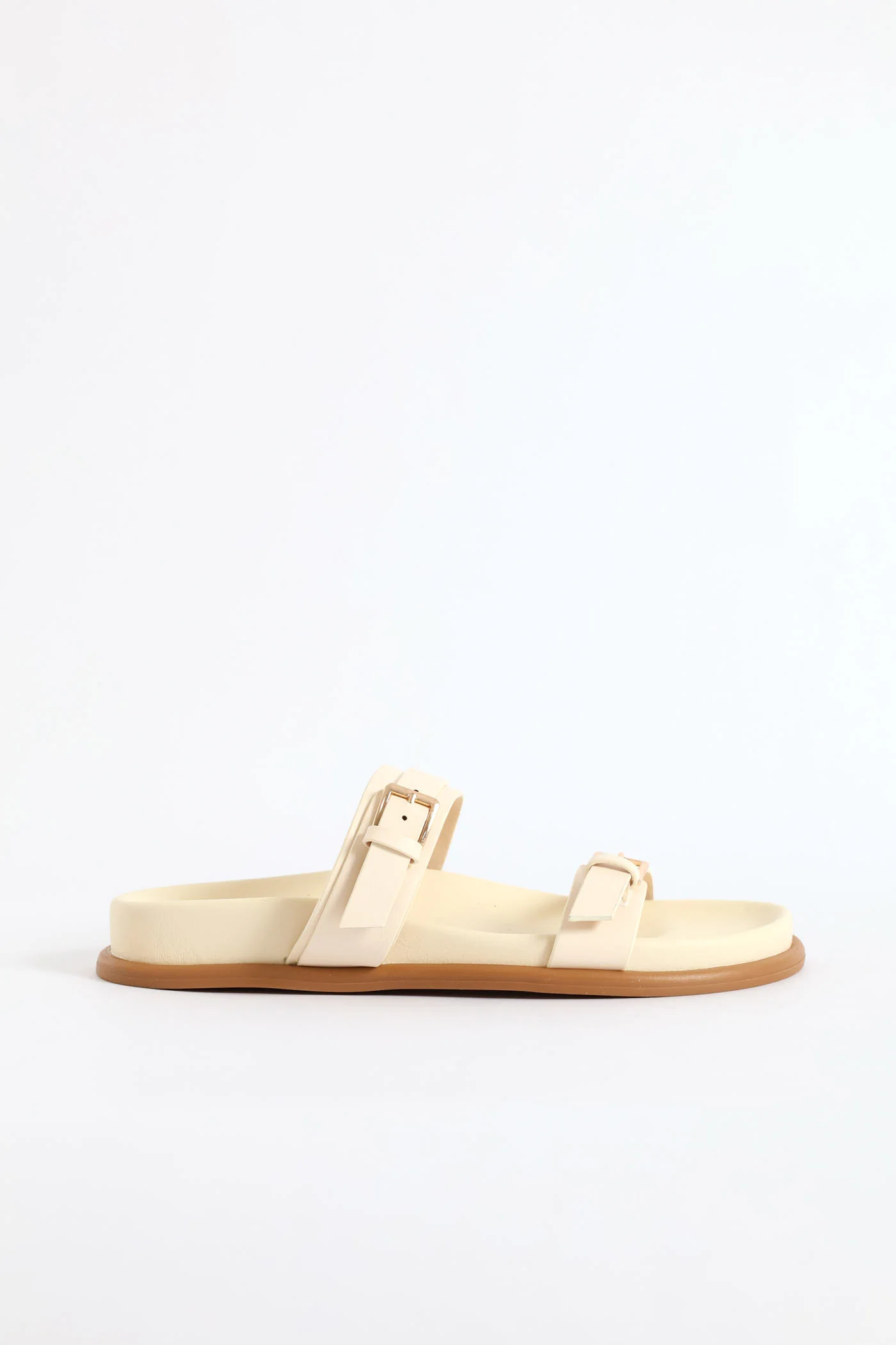 Buckle Detail Double Band Mule Sandal - Natural - Image 4