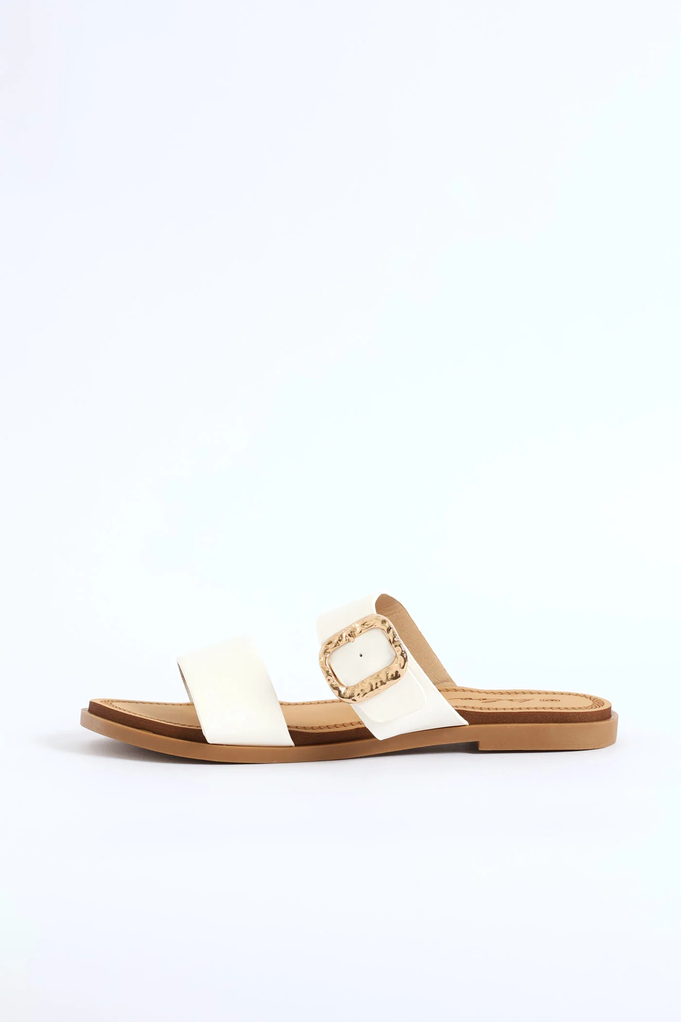 Buckle Detail Double Band Sandal - White - Image 4