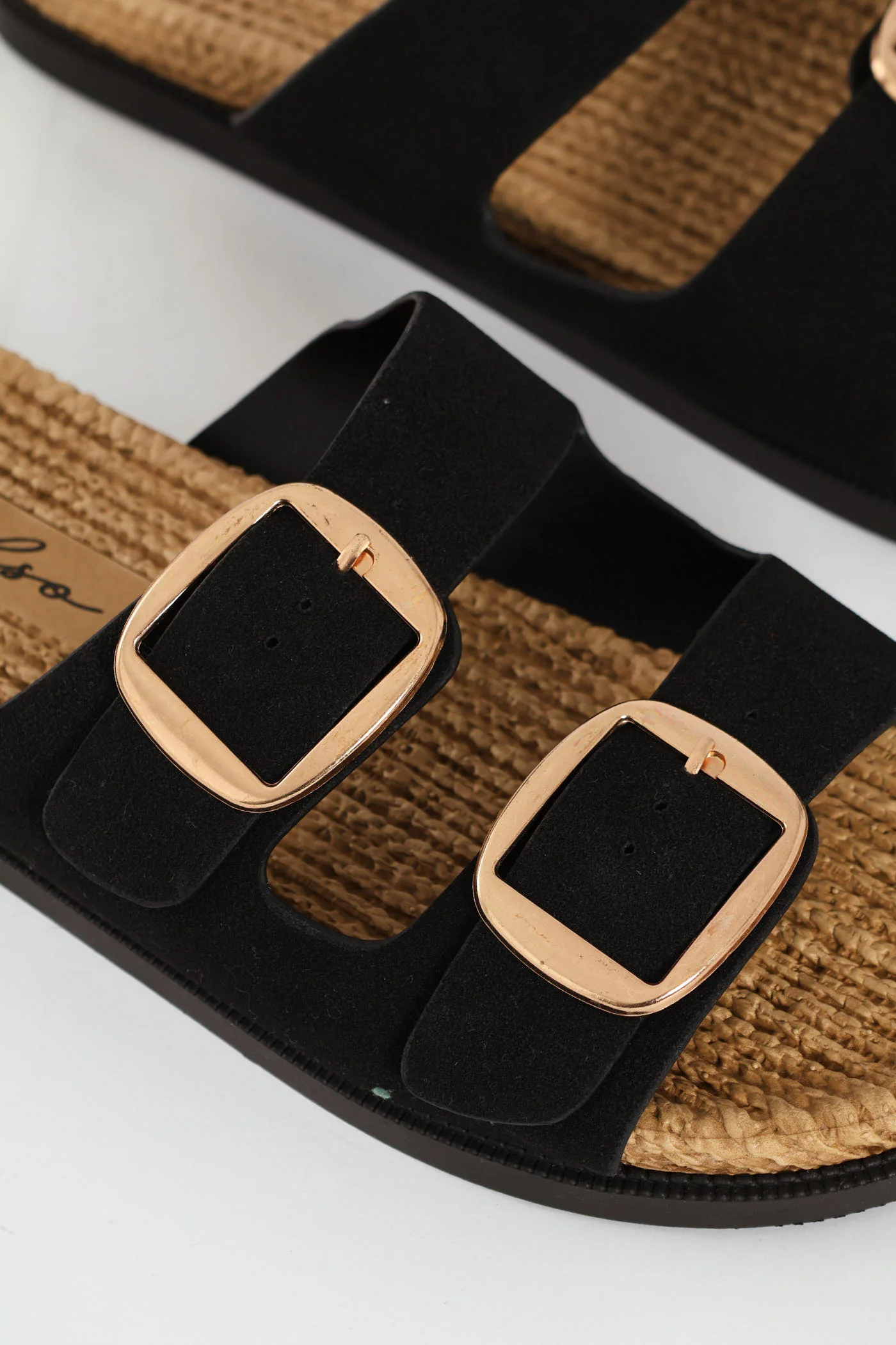 Buckle Detail Espadrille Slide - Black - Image 2