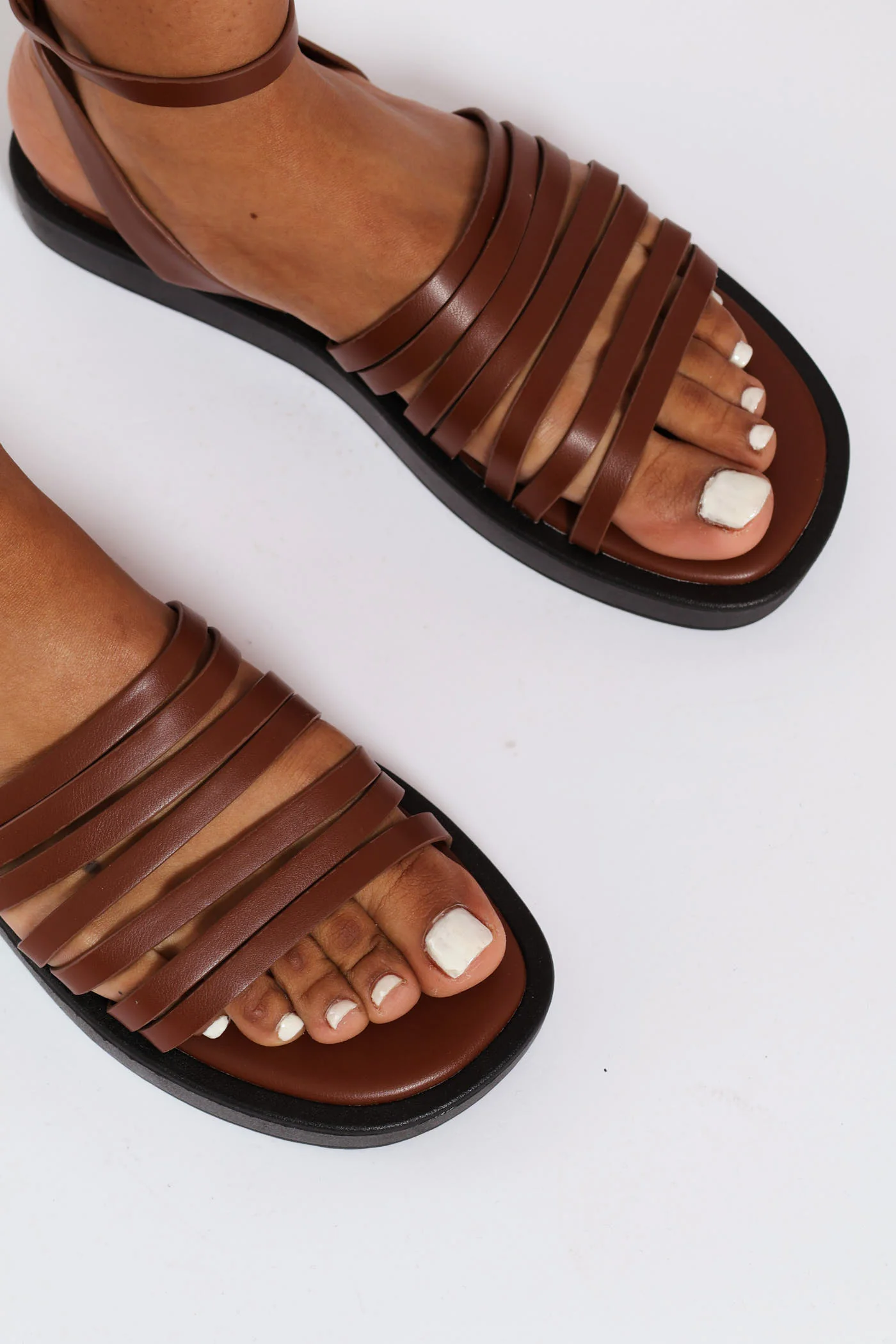 Buckle Detail Multi Strap Sandal - Chocolate - Image 2