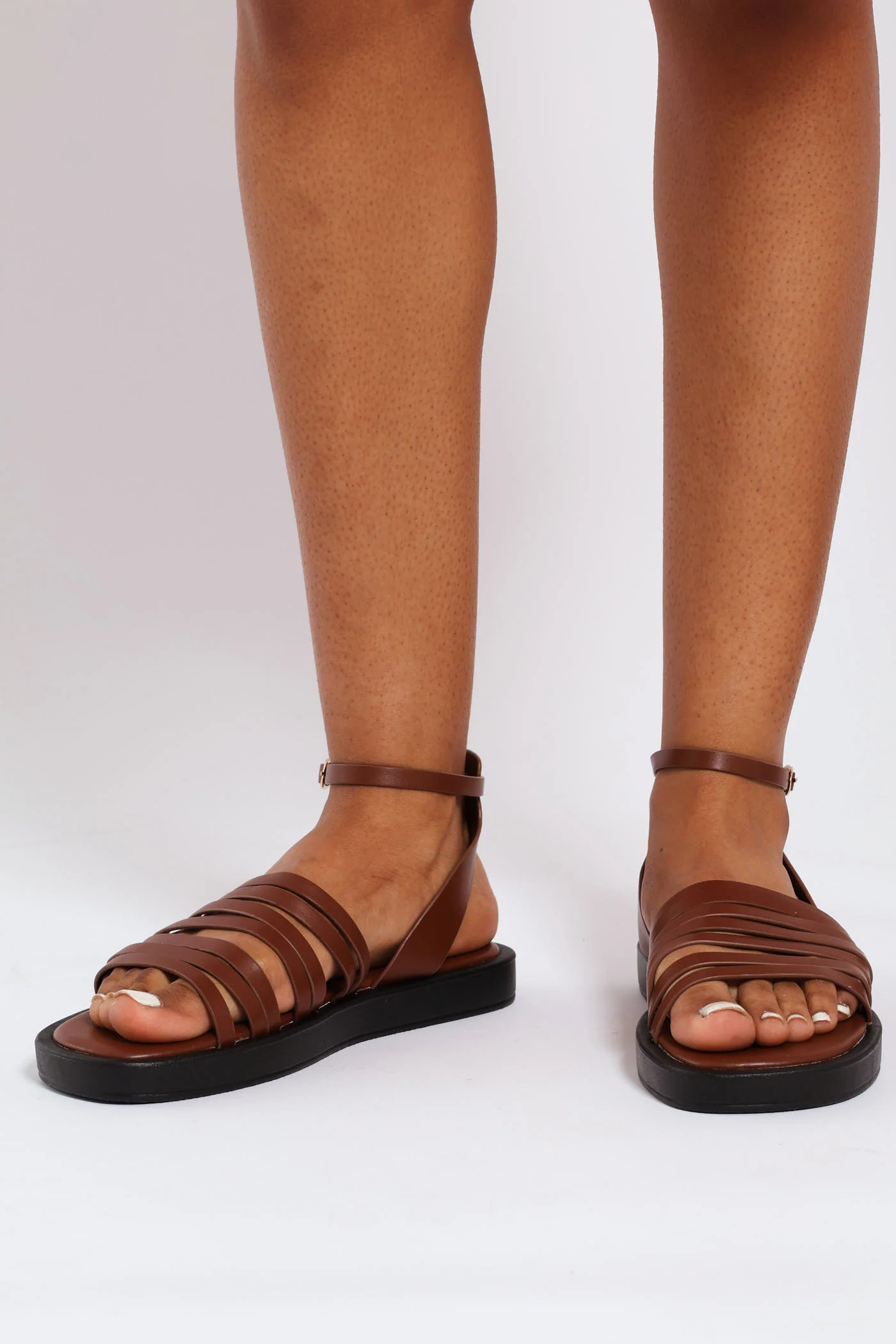 Buckle Detail Multi Strap Sandal - Chocolate - Image 3