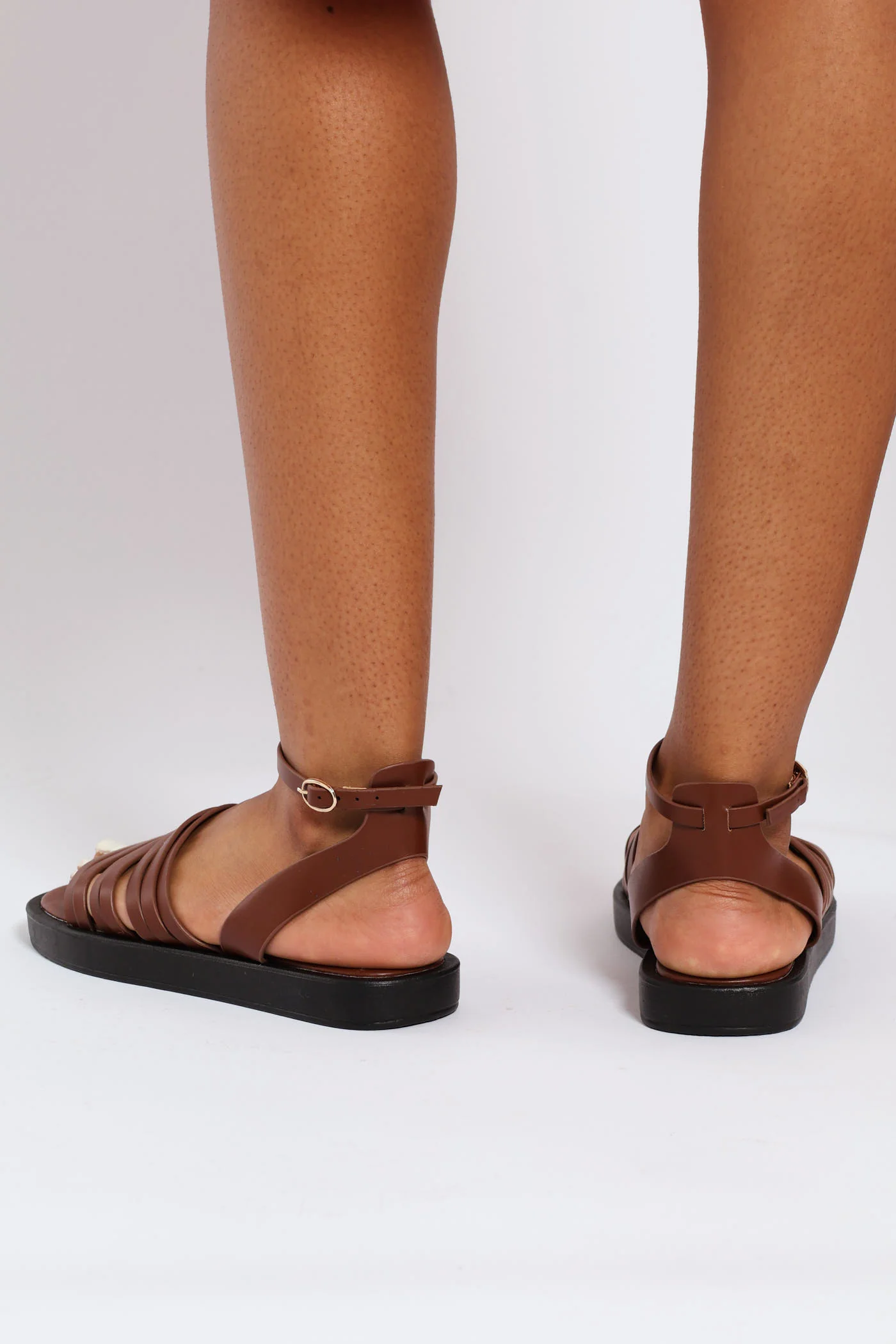 Buckle Detail Multi Strap Sandal - Chocolate - Image 4