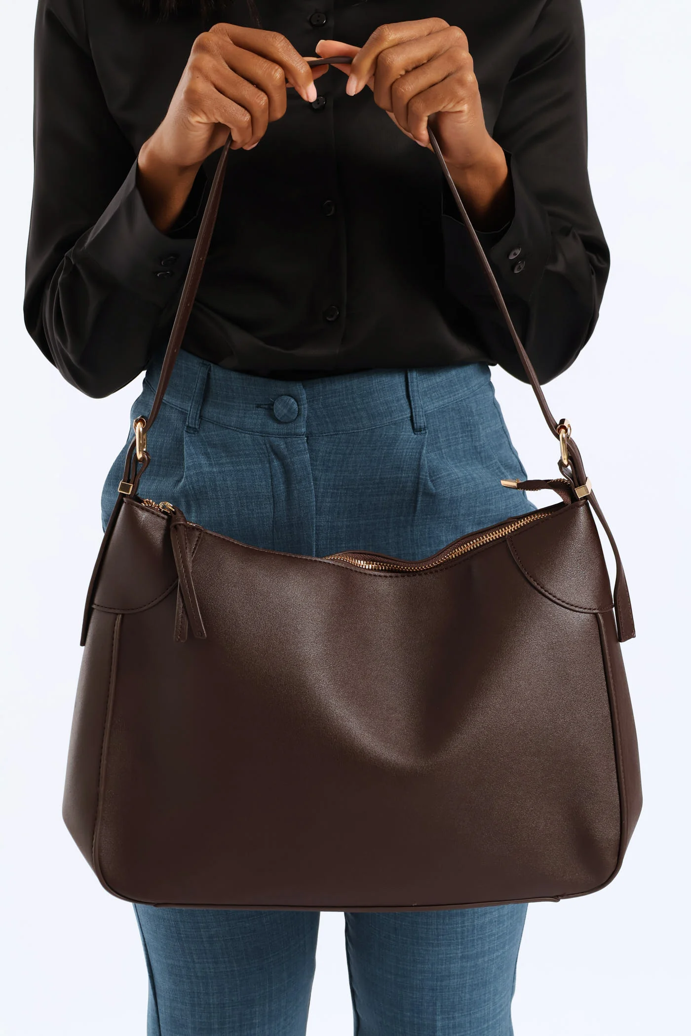 Buckle Detail Shoulder Bag - Chocolate - Image 4