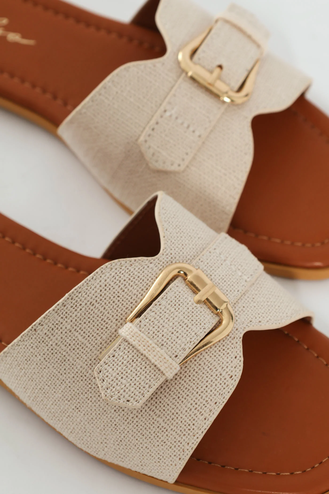 Buckle Detail Single Band Mule Sandal - Natural - Image 2