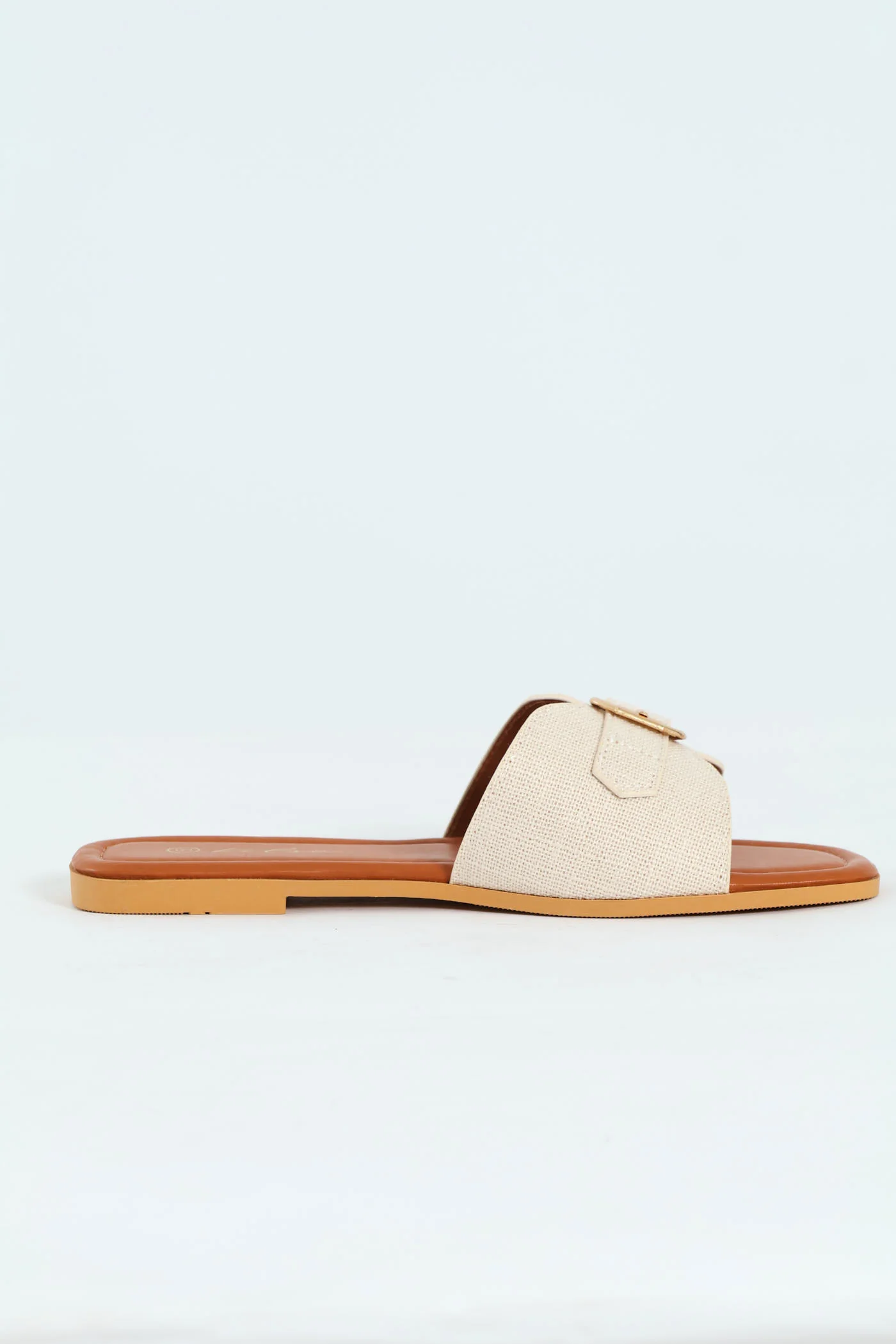 Buckle Detail Single Band Mule Sandal - Natural - Image 3