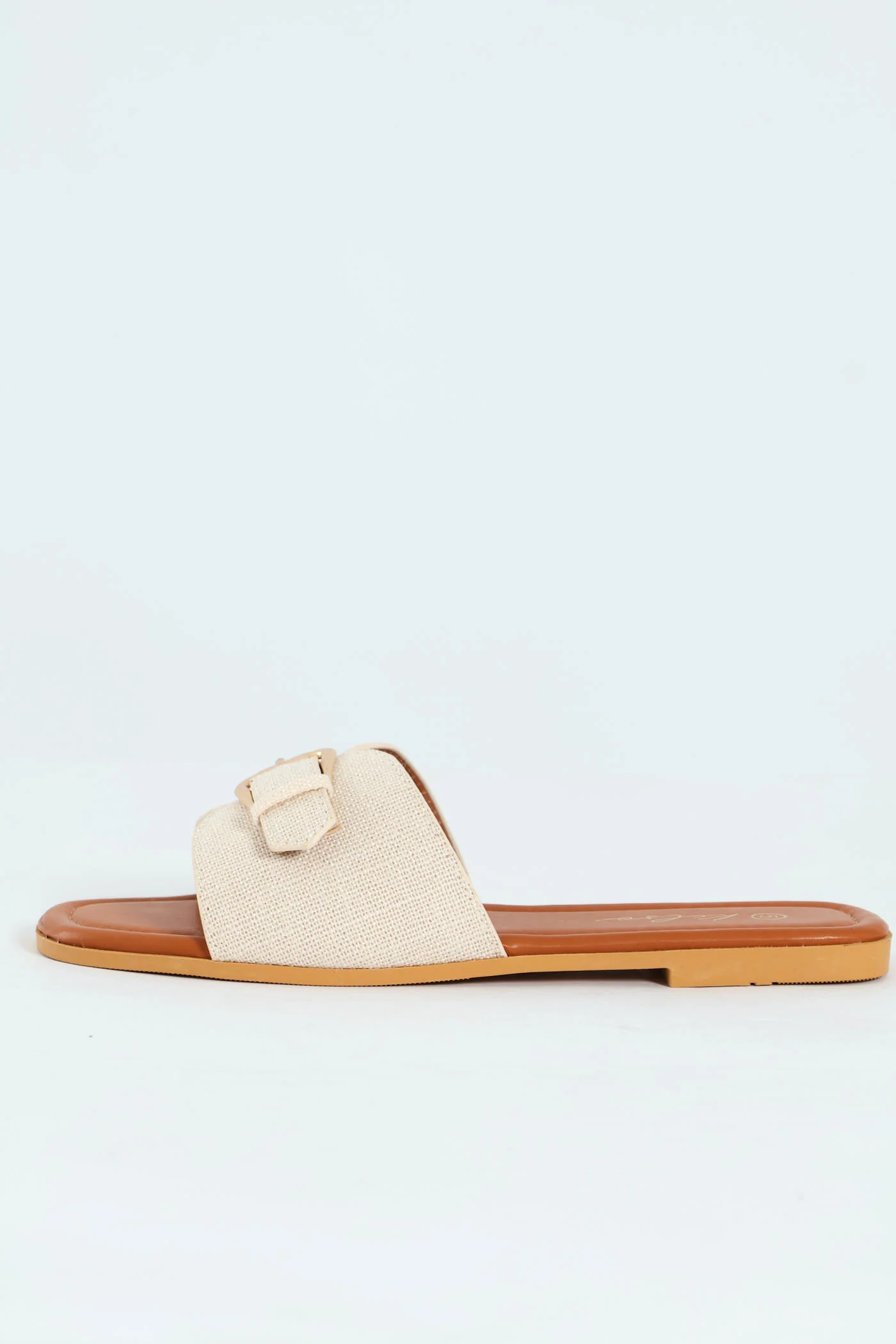 Buckle Detail Single Band Mule Sandal - Natural - Image 4