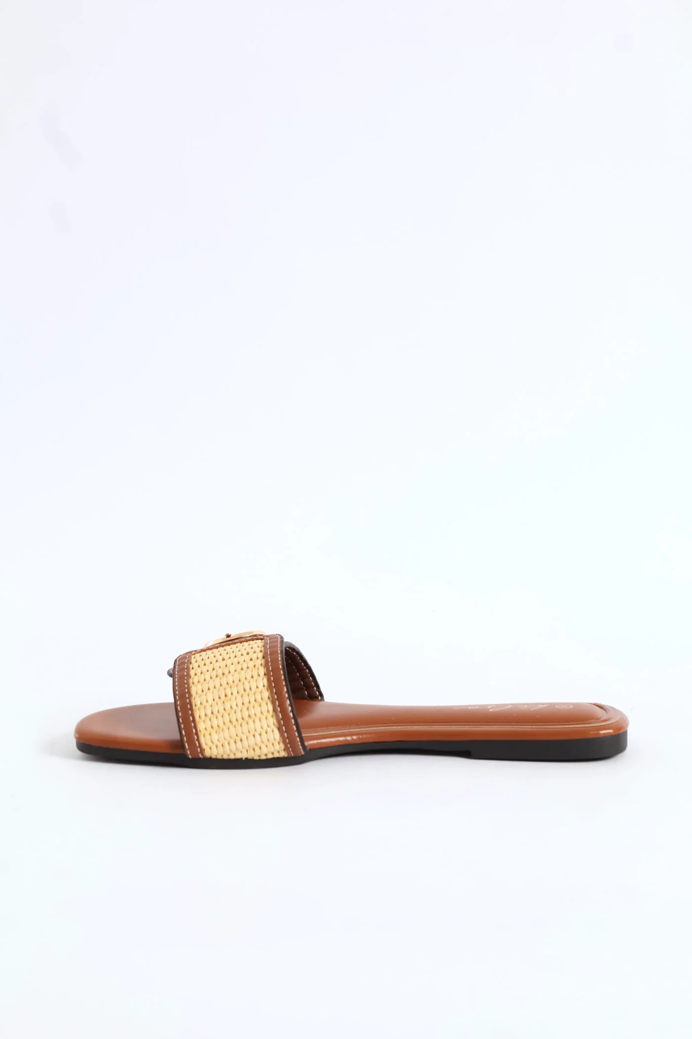 Buckle Detail Single Band Raffia Upper Sandal - Tan - Image 4