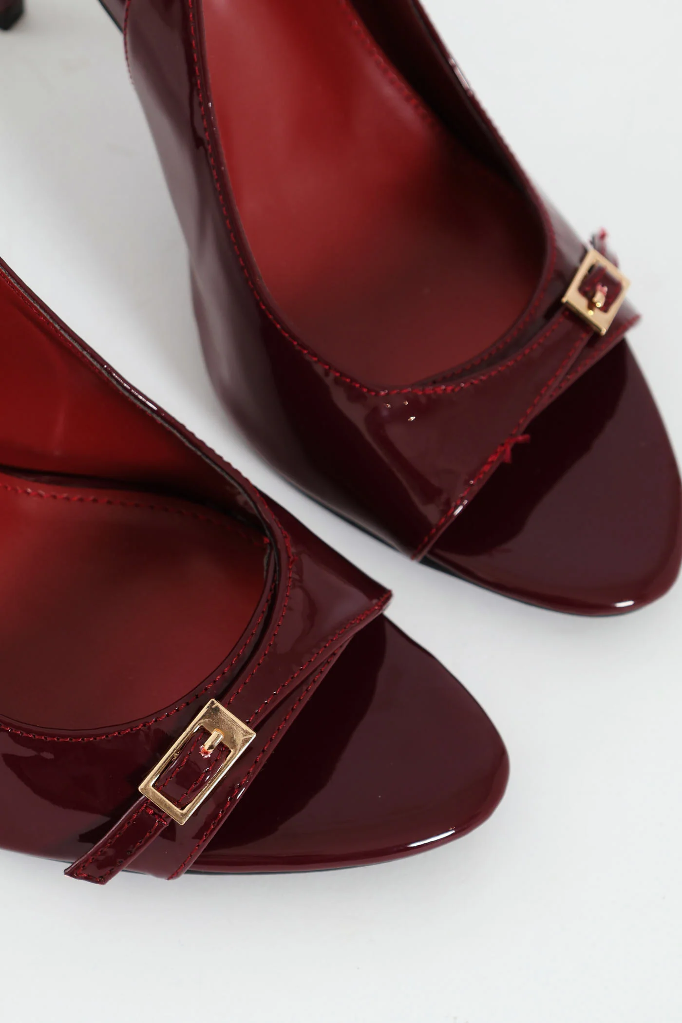 Buckle Detail Slingback Peep Toe Stiletto Heel - Burgundy - Image 2
