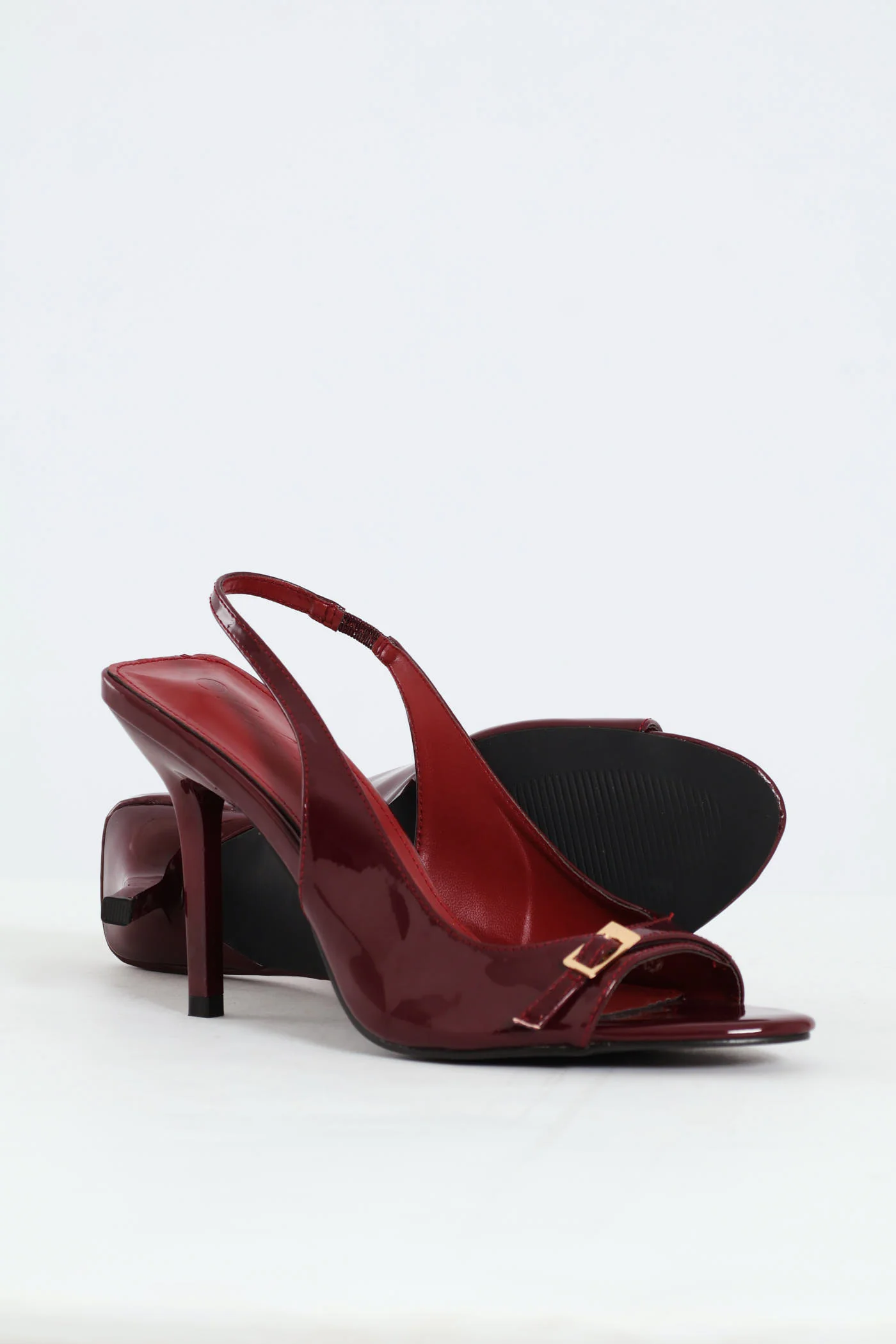 Buckle Detail Slingback Peep Toe Stiletto Heel - Burgundy - Image 3