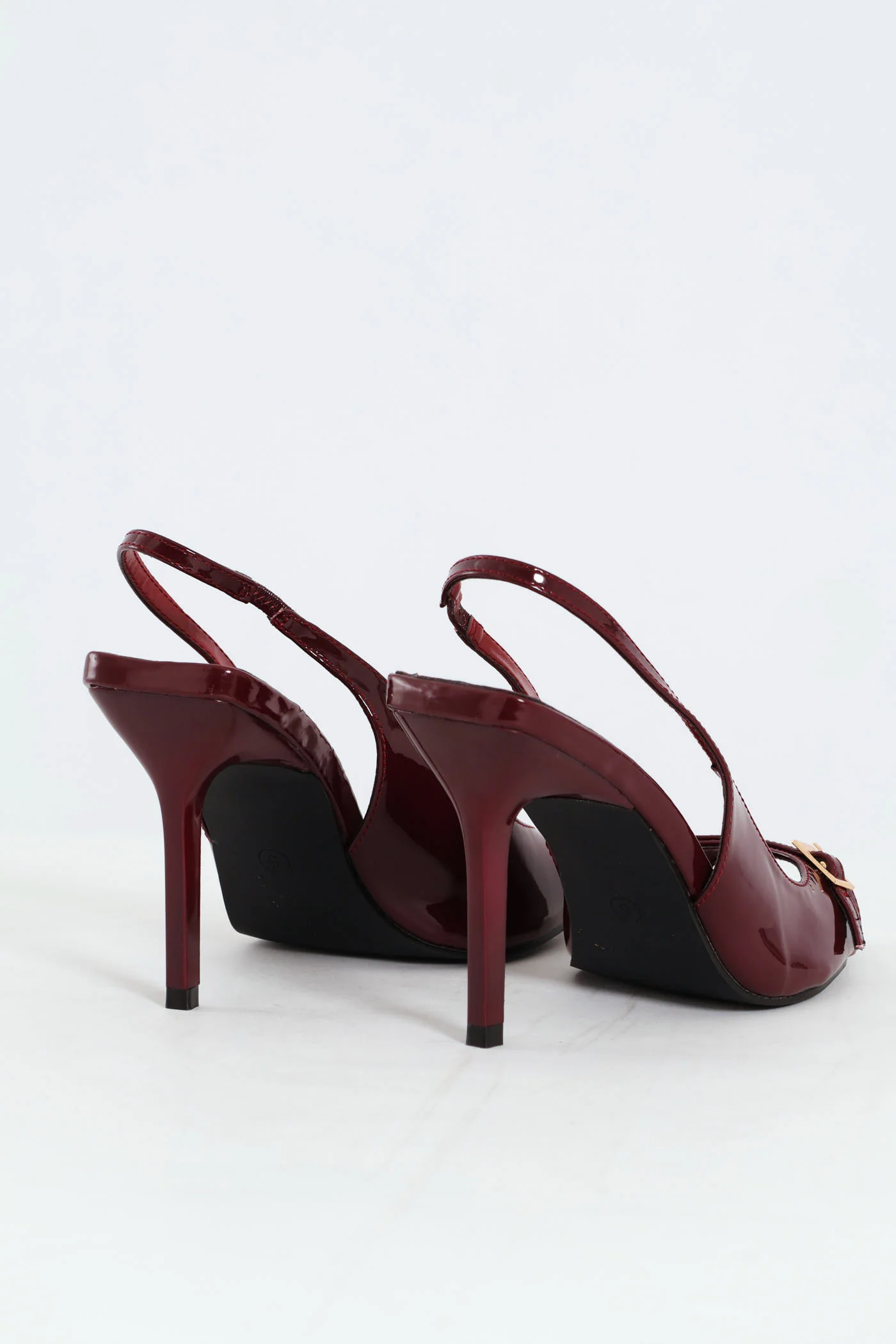 Buckle Detail Slingback Peep Toe Stiletto Heel - Burgundy - Image 4