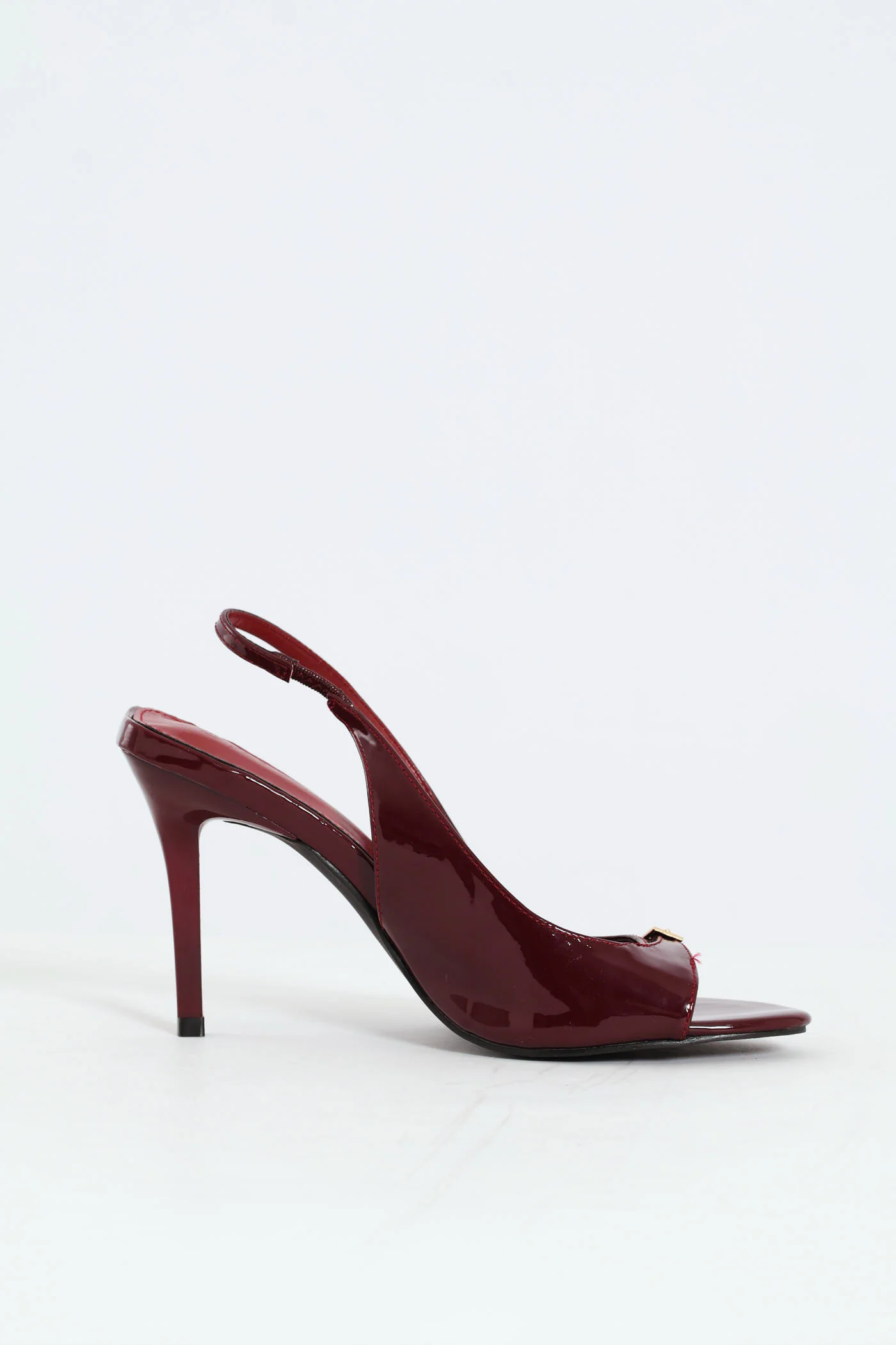 Buckle Detail Slingback Peep Toe Stiletto Heel - Burgundy - Image 5