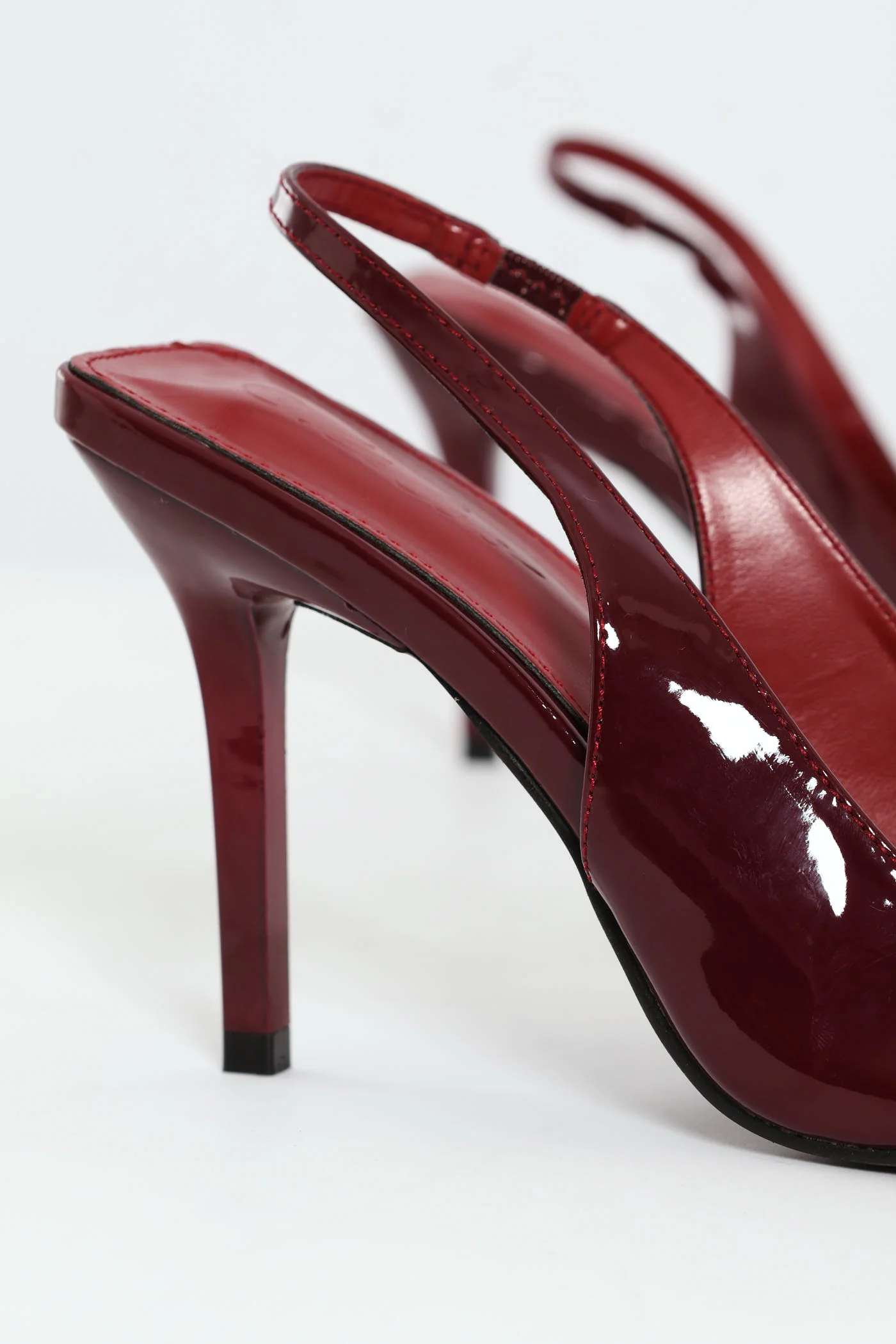 Buckle Detail Slingback Peep Toe Stiletto Heel - Burgundy - Image 6
