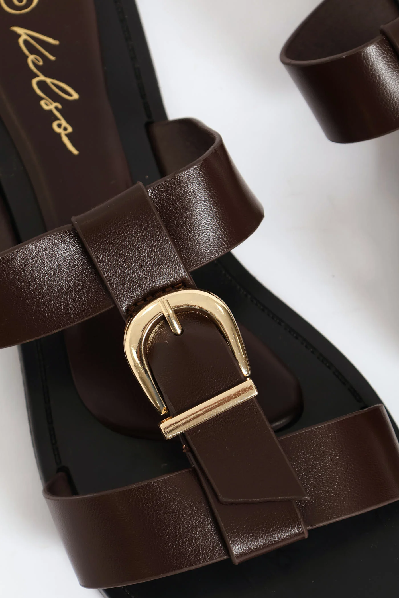 Buckle Detail T-Bar Mule Sandal - Chocolate - Image 2