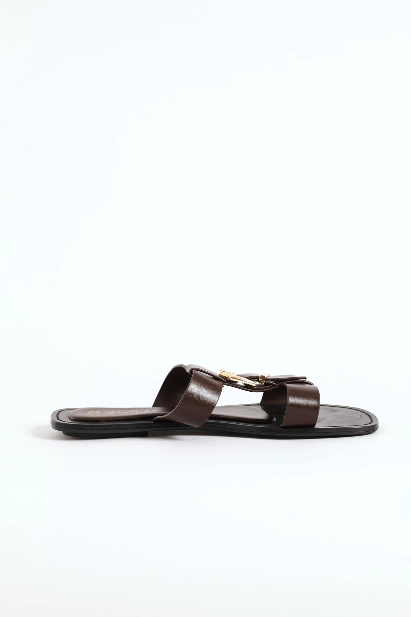 Buckle Detail T-Bar Mule Sandal - Chocolate - Image 3