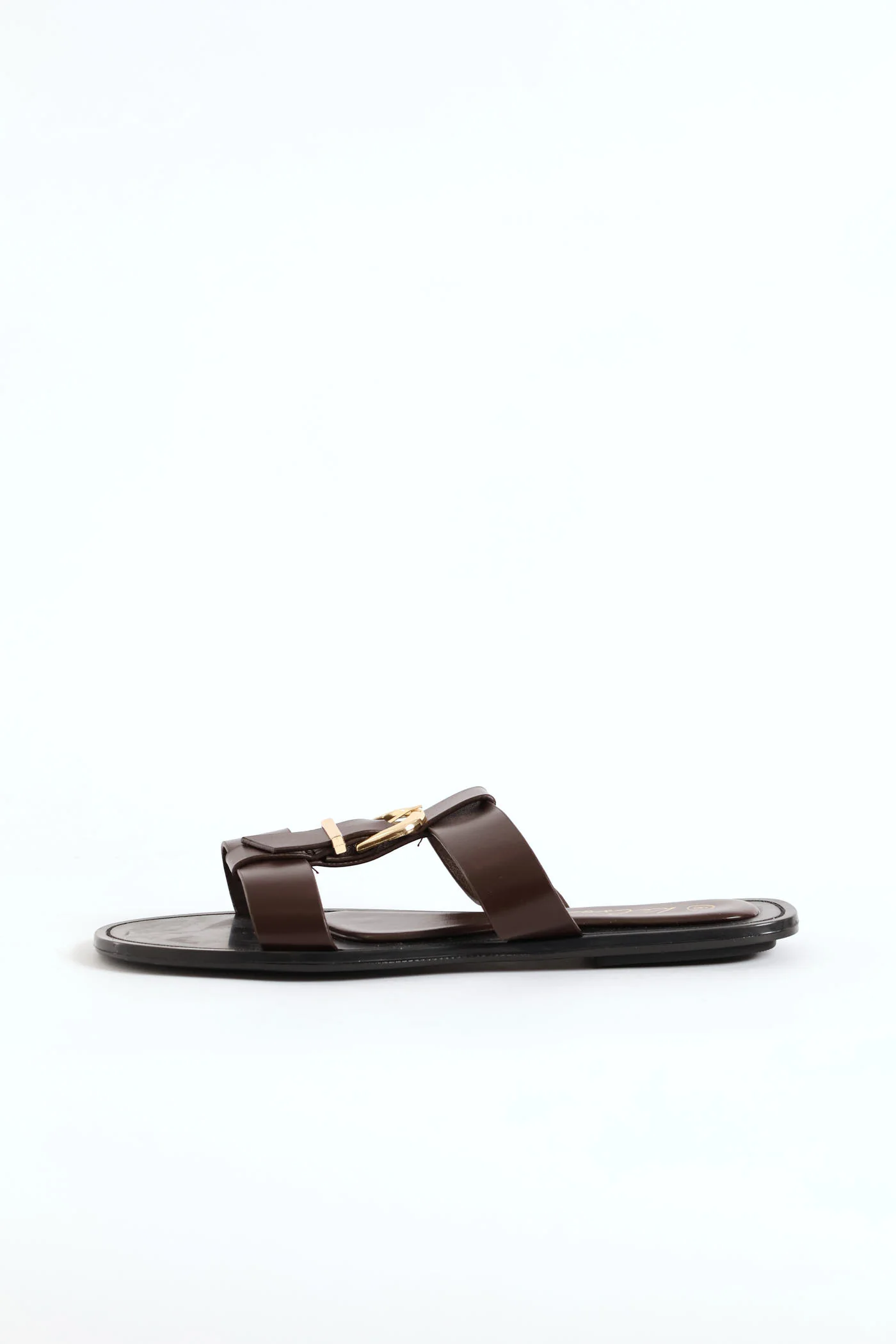 Buckle Detail T-Bar Mule Sandal - Chocolate - Image 4