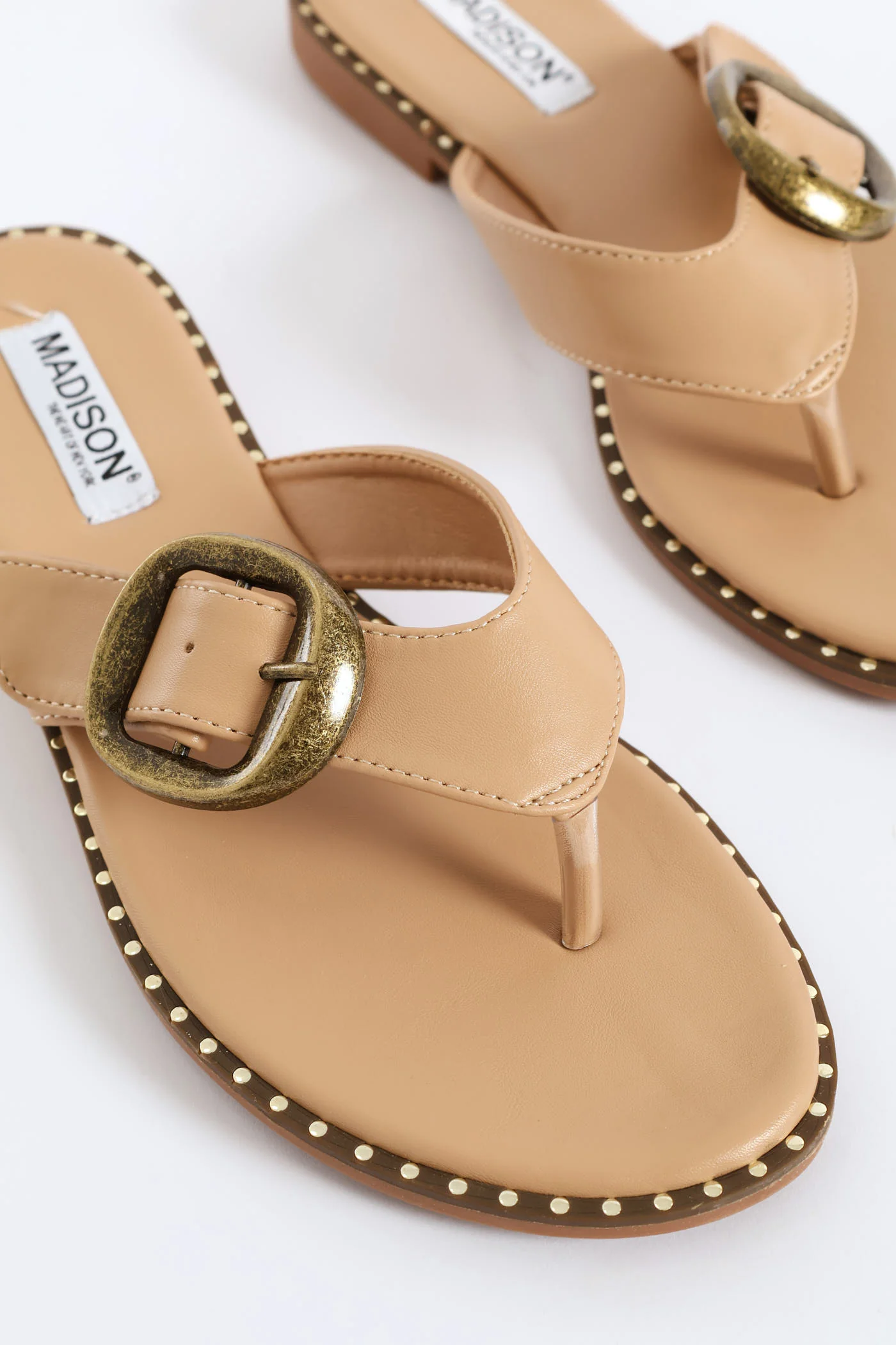 Buckle Detail Thong Sandal - Nude - Image 2