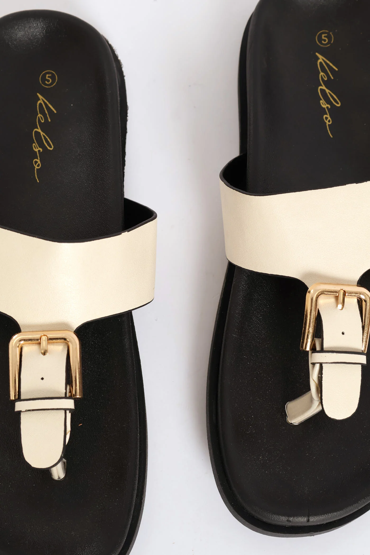 Buckle Detail Thong Sandal On Moulded Outsole - Off White - Image 2