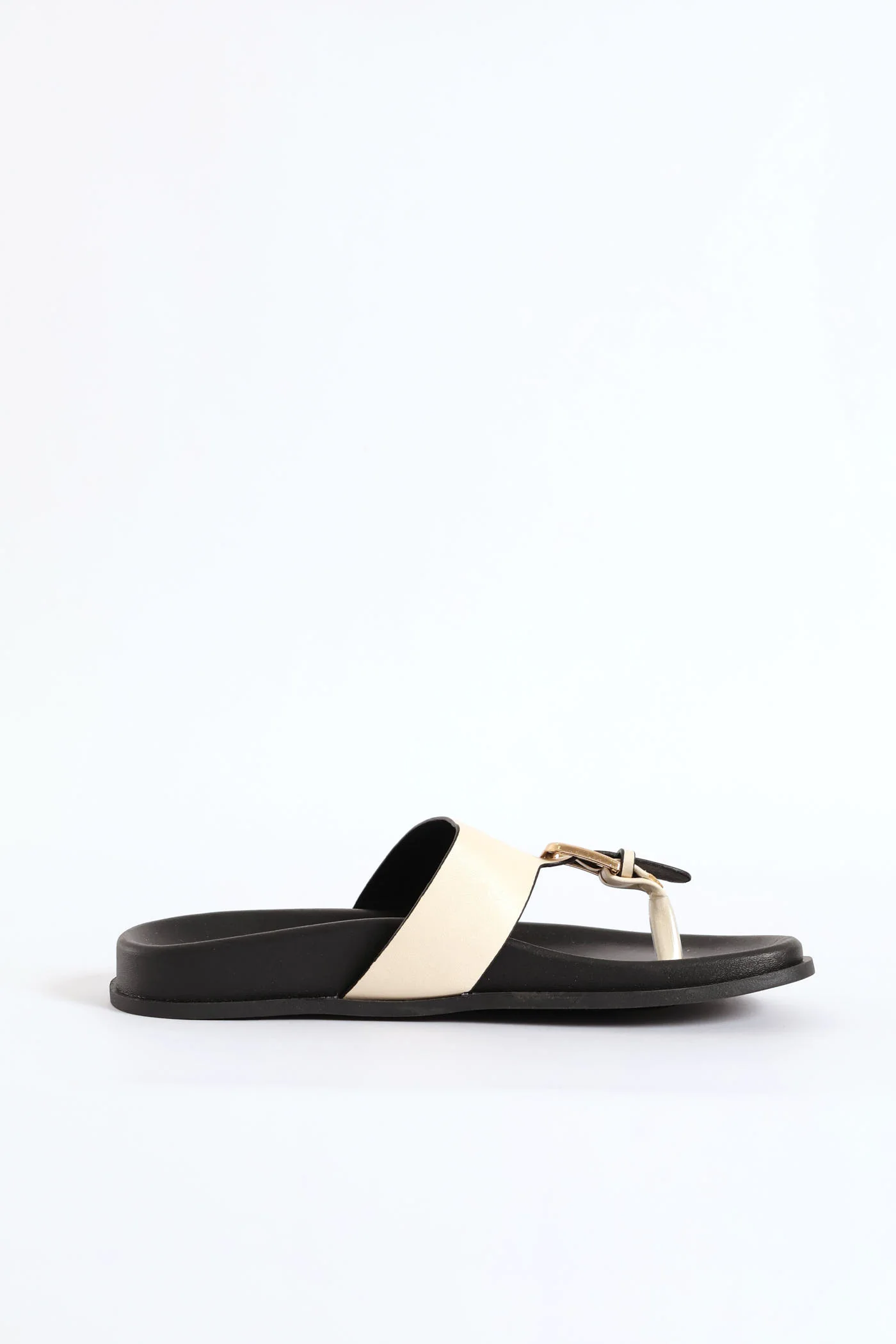 Buckle Detail Thong Sandal On Moulded Outsole - Off White - Image 3