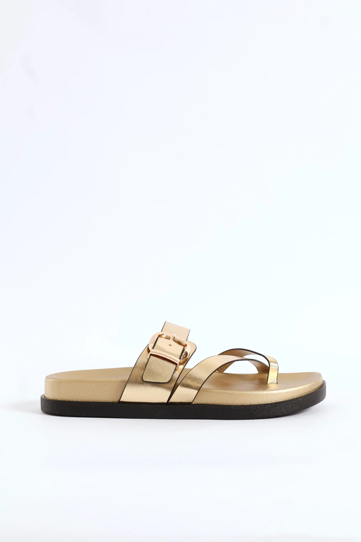 Buckle Detail Toe Post Comfort Sandal - Gold - Image 2