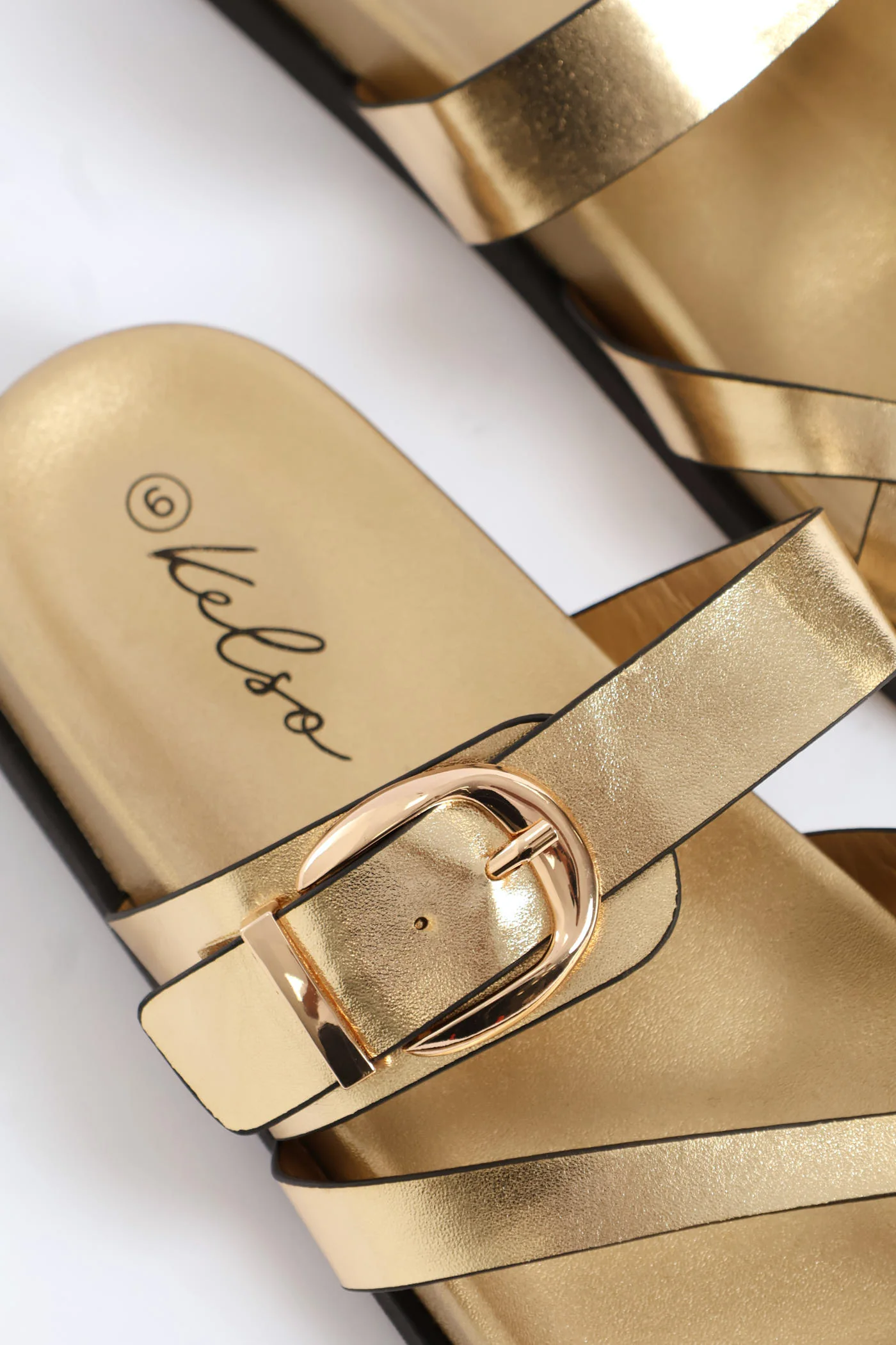 Buckle Detail Toe Post Comfort Sandal - Gold - Image 3