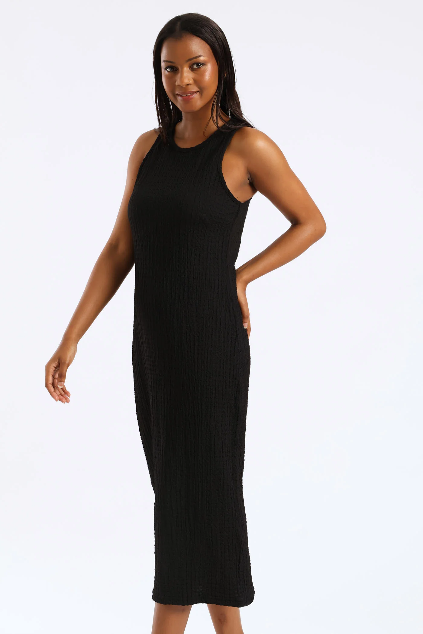 Built Up Racer Column Midi Dress - Black - Image 4