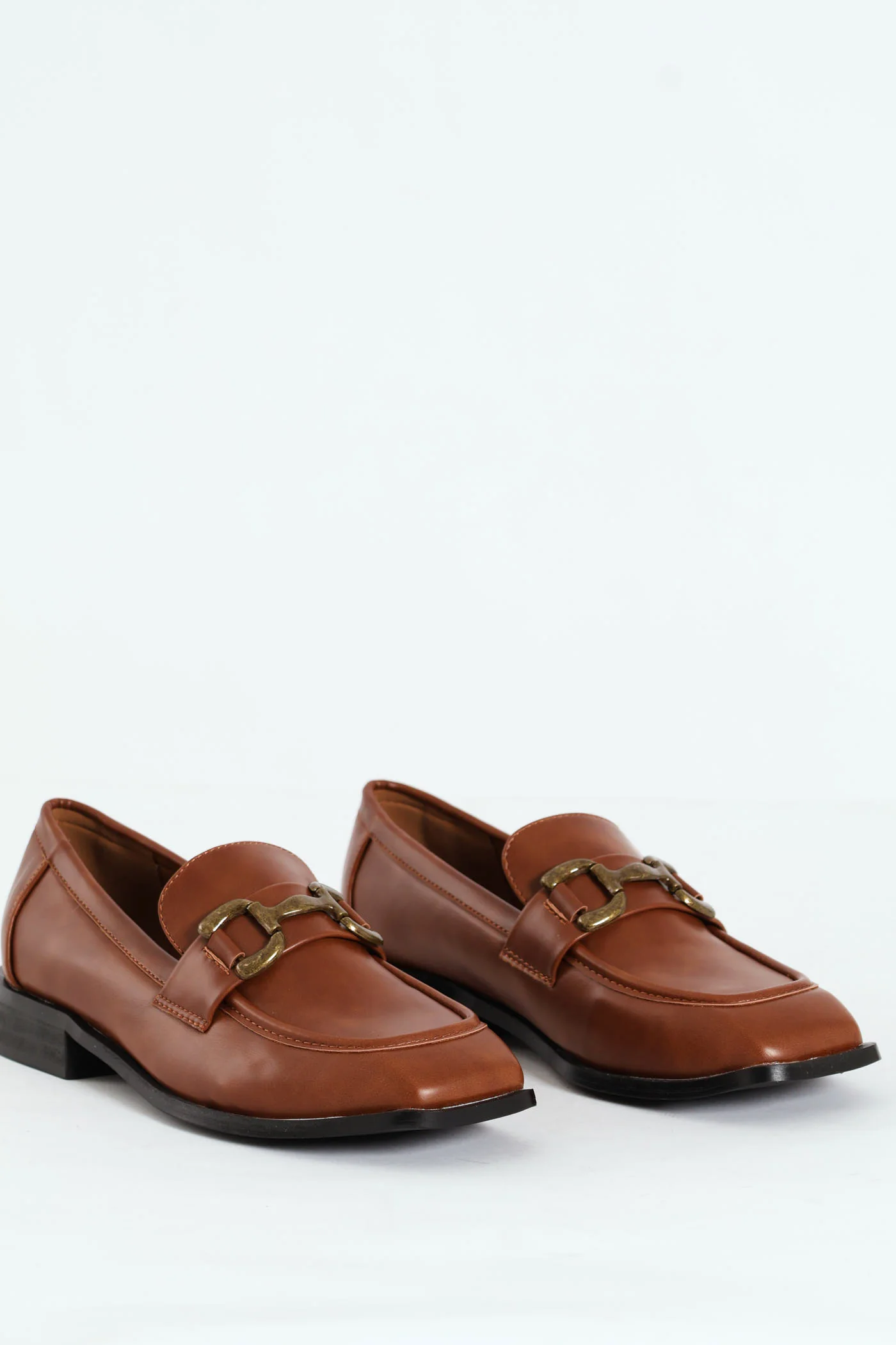 Burnished PU Loafer With Brass Trim - Brown - Image 3