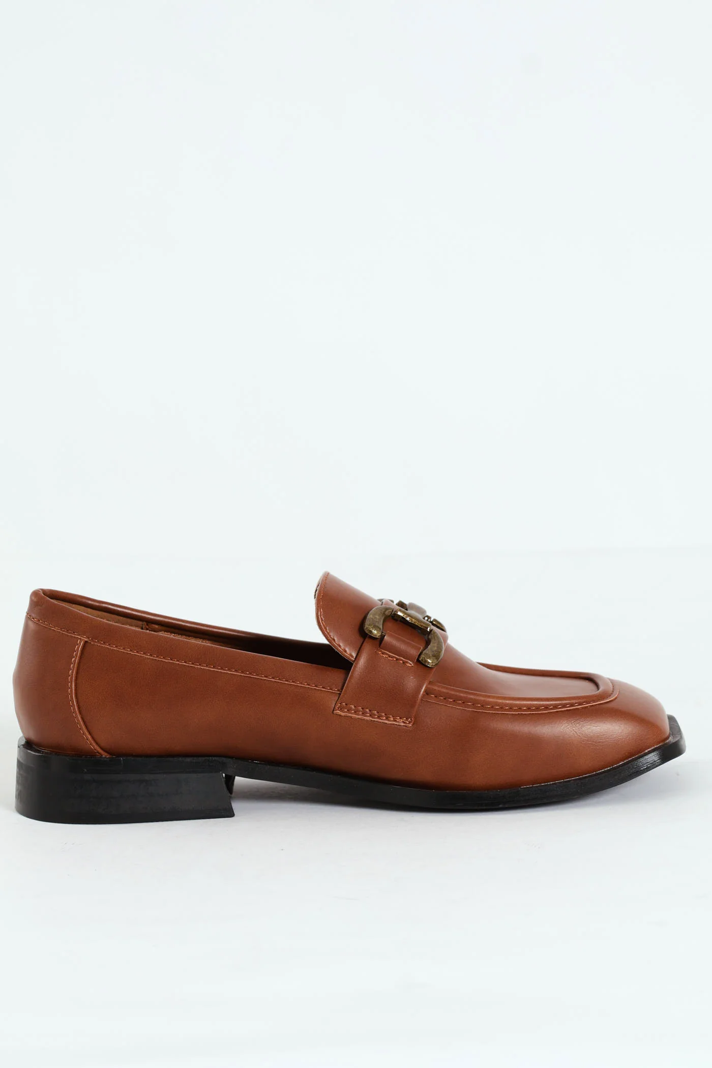 Burnished PU Loafer With Brass Trim - Brown - Image 5