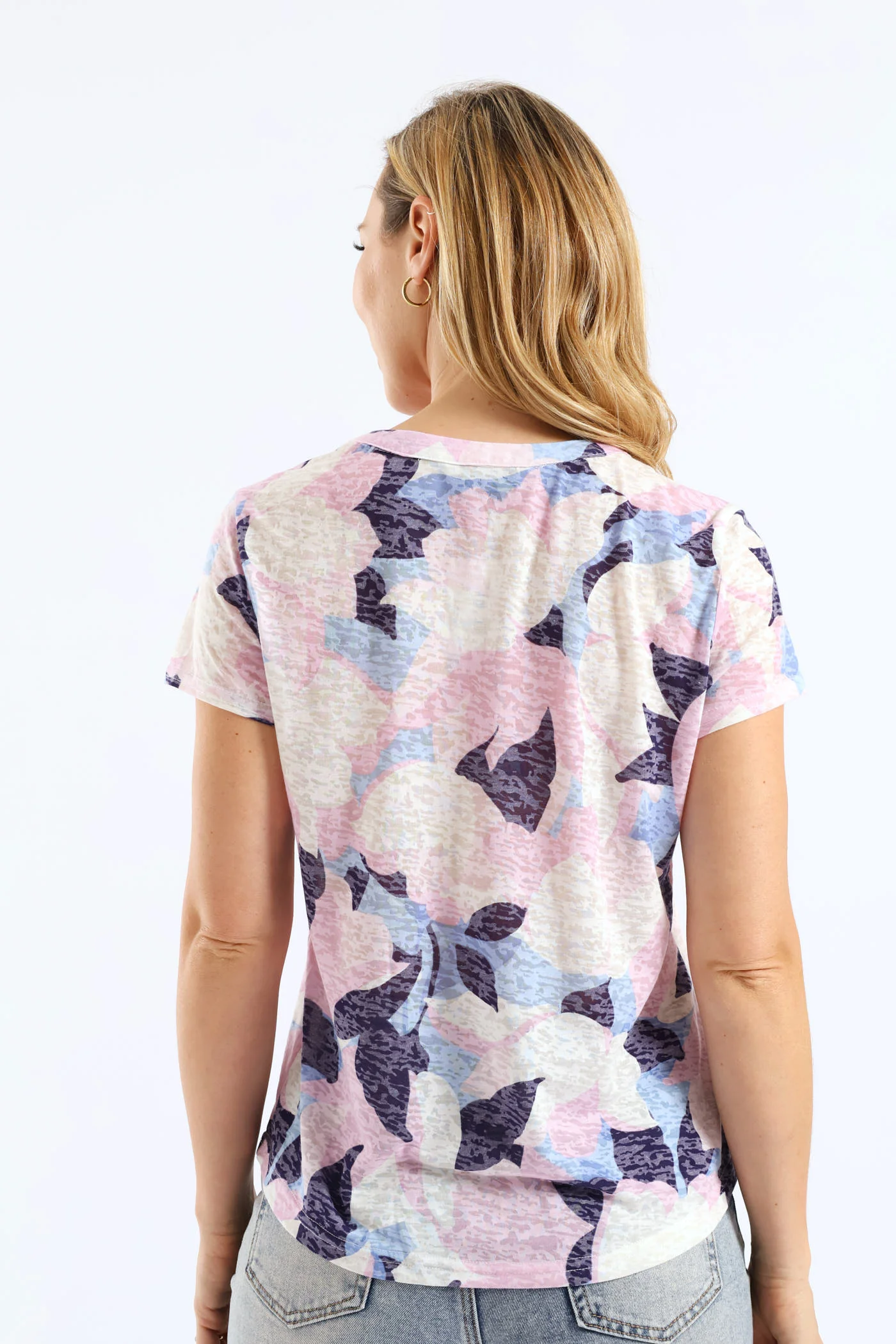 Burnout Henley T-Shirt - Pink/Blue - Image 4