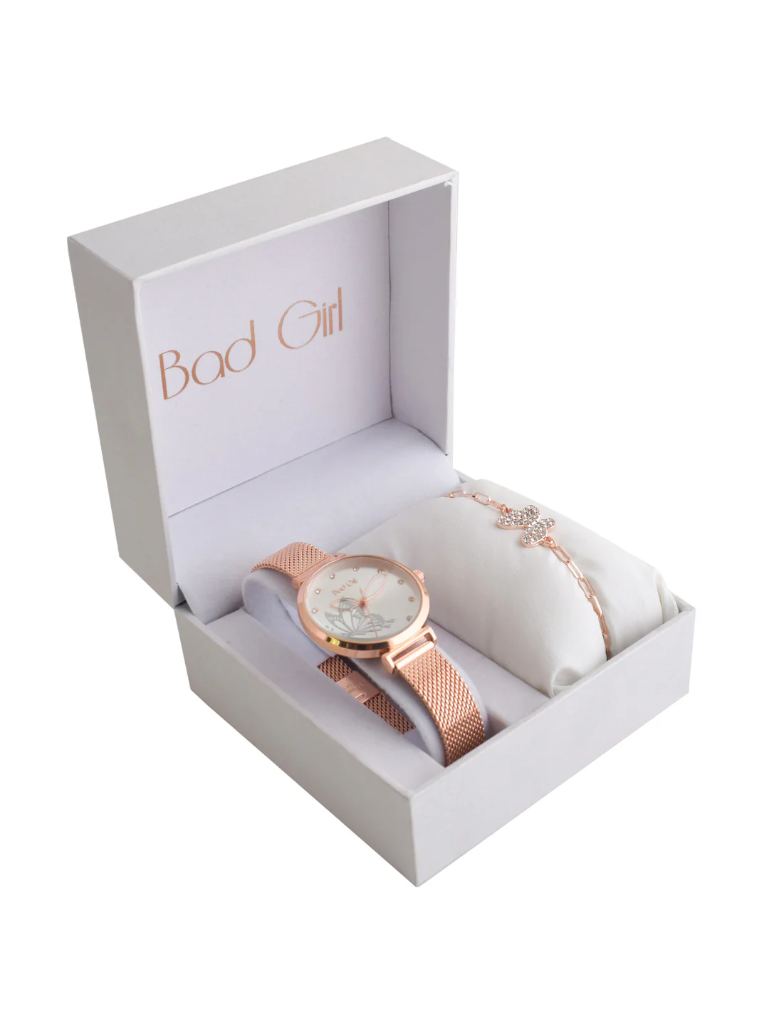 Butterfly Mesh Watch & Bracelet Set - Rose Gold - Image 2