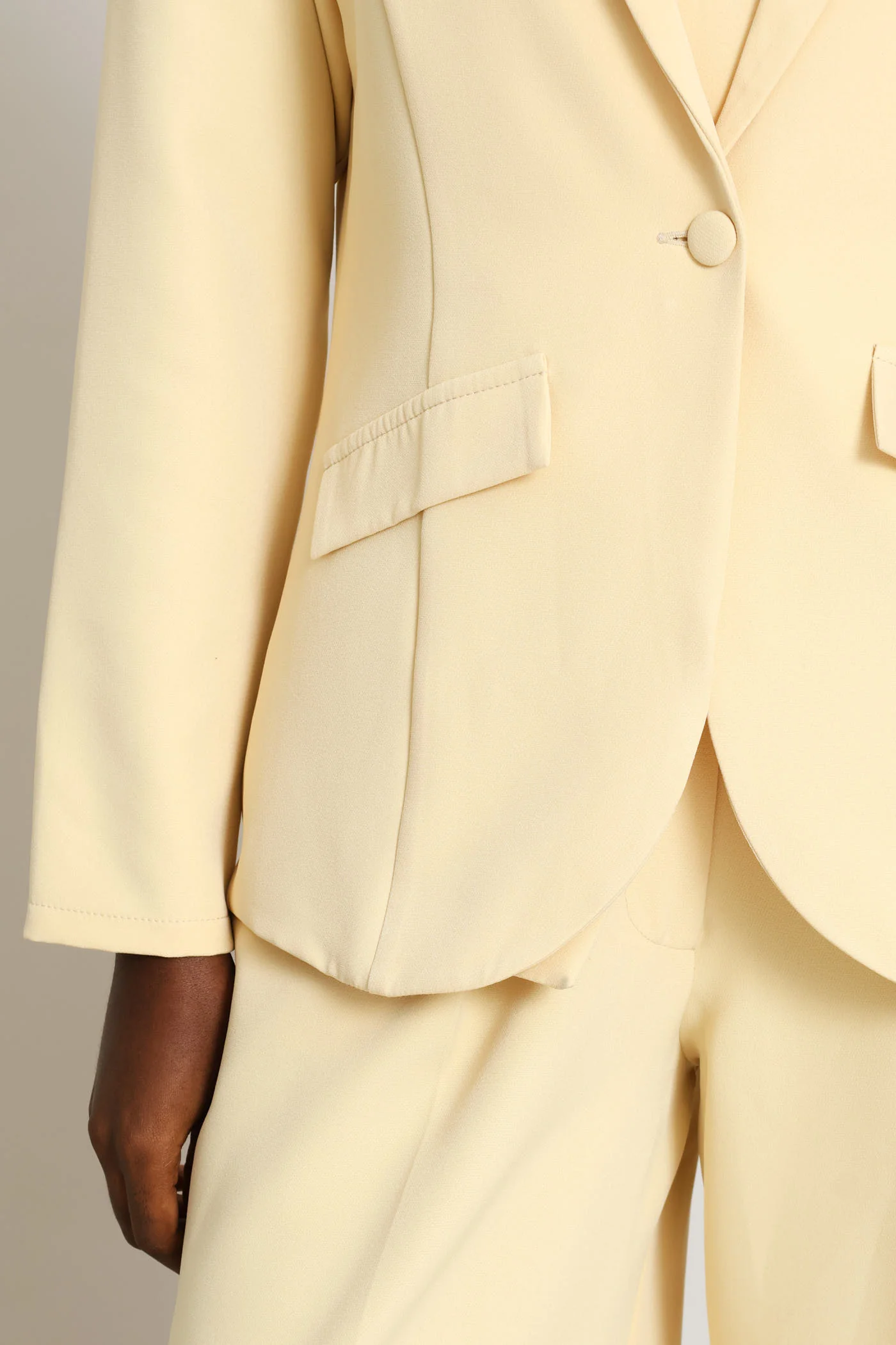 Button Angled Pocket Blazer - Butter Yellow - Image 2