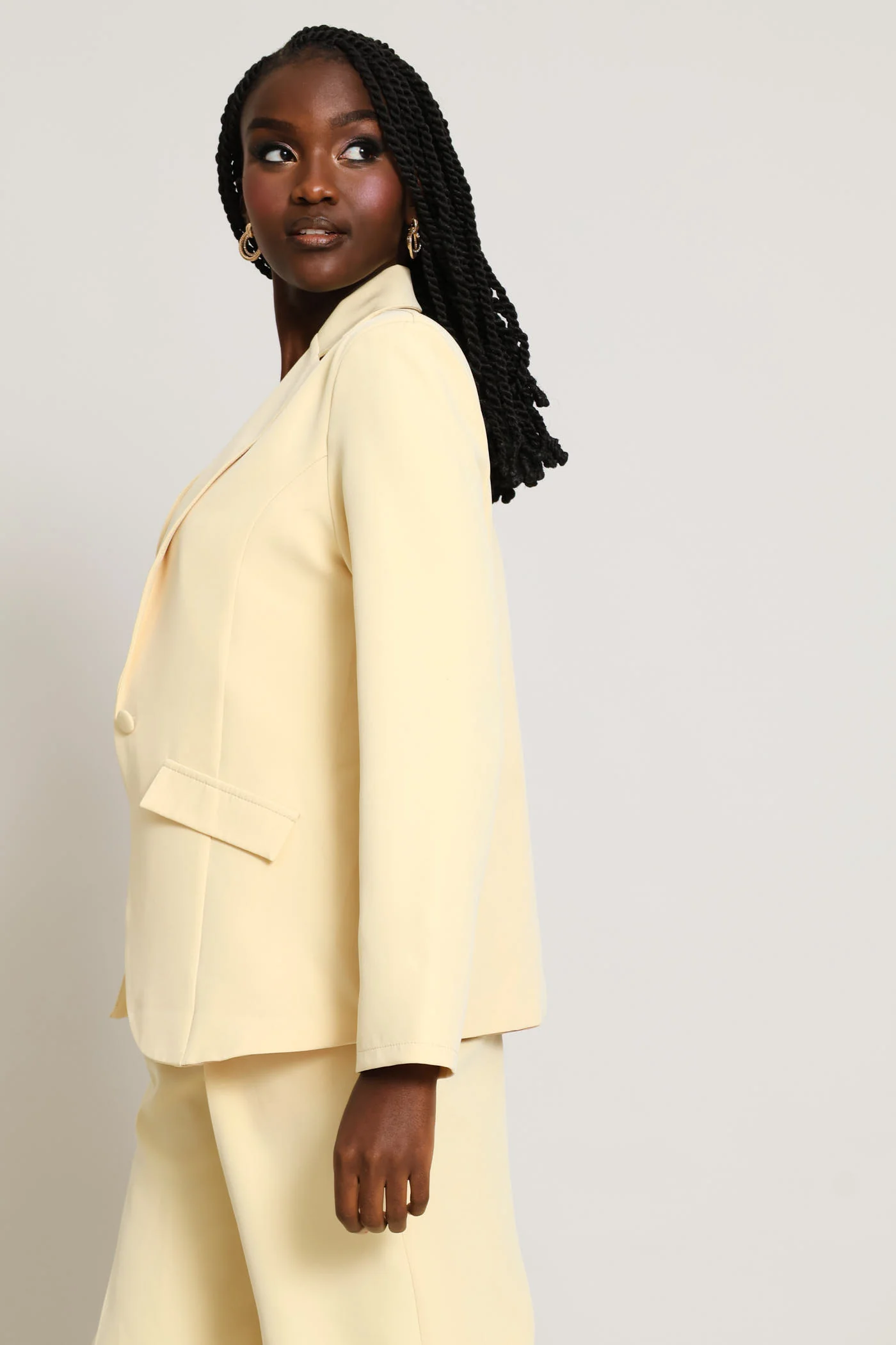 Button Angled Pocket Blazer - Butter Yellow - Image 3