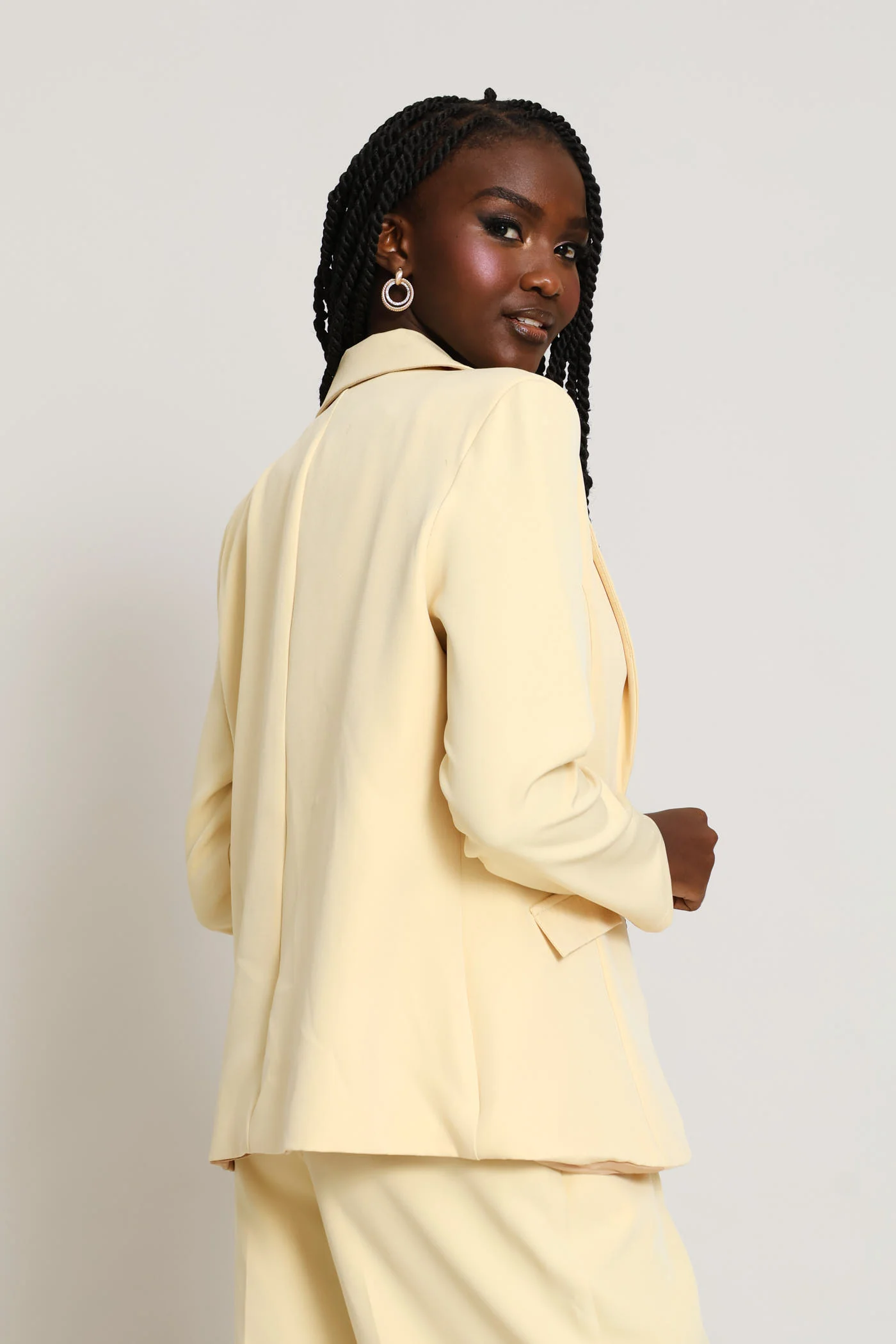 Button Angled Pocket Blazer - Butter Yellow - Image 4