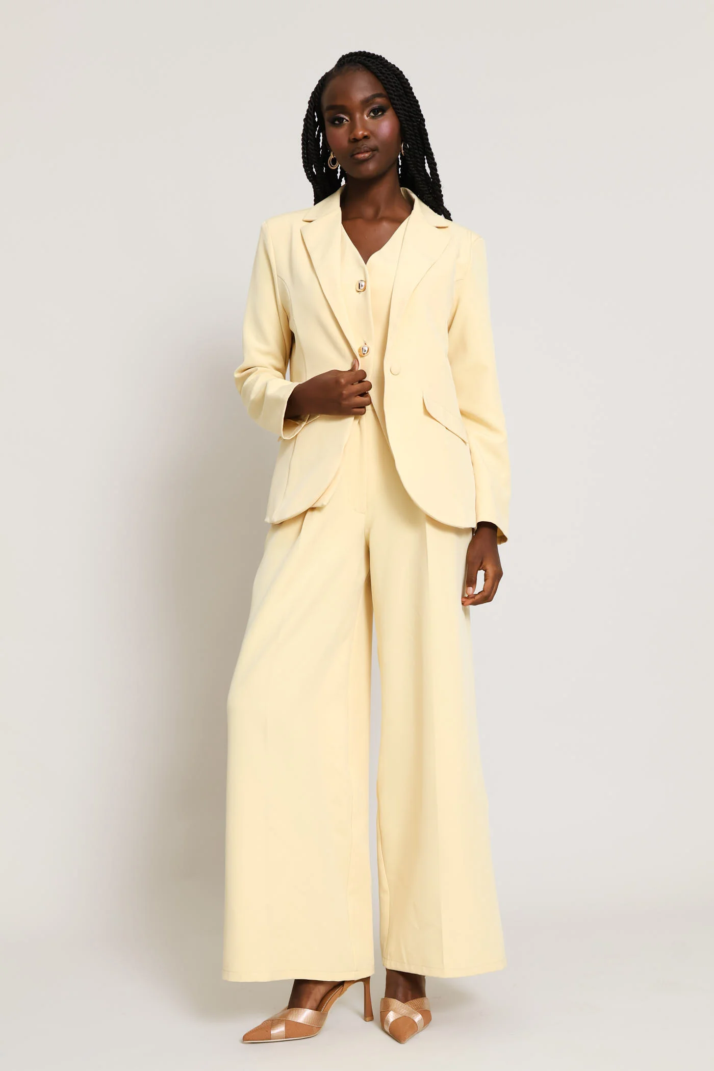 Concealed Button Wide Leg Pant - Butter Yellow - Image 6