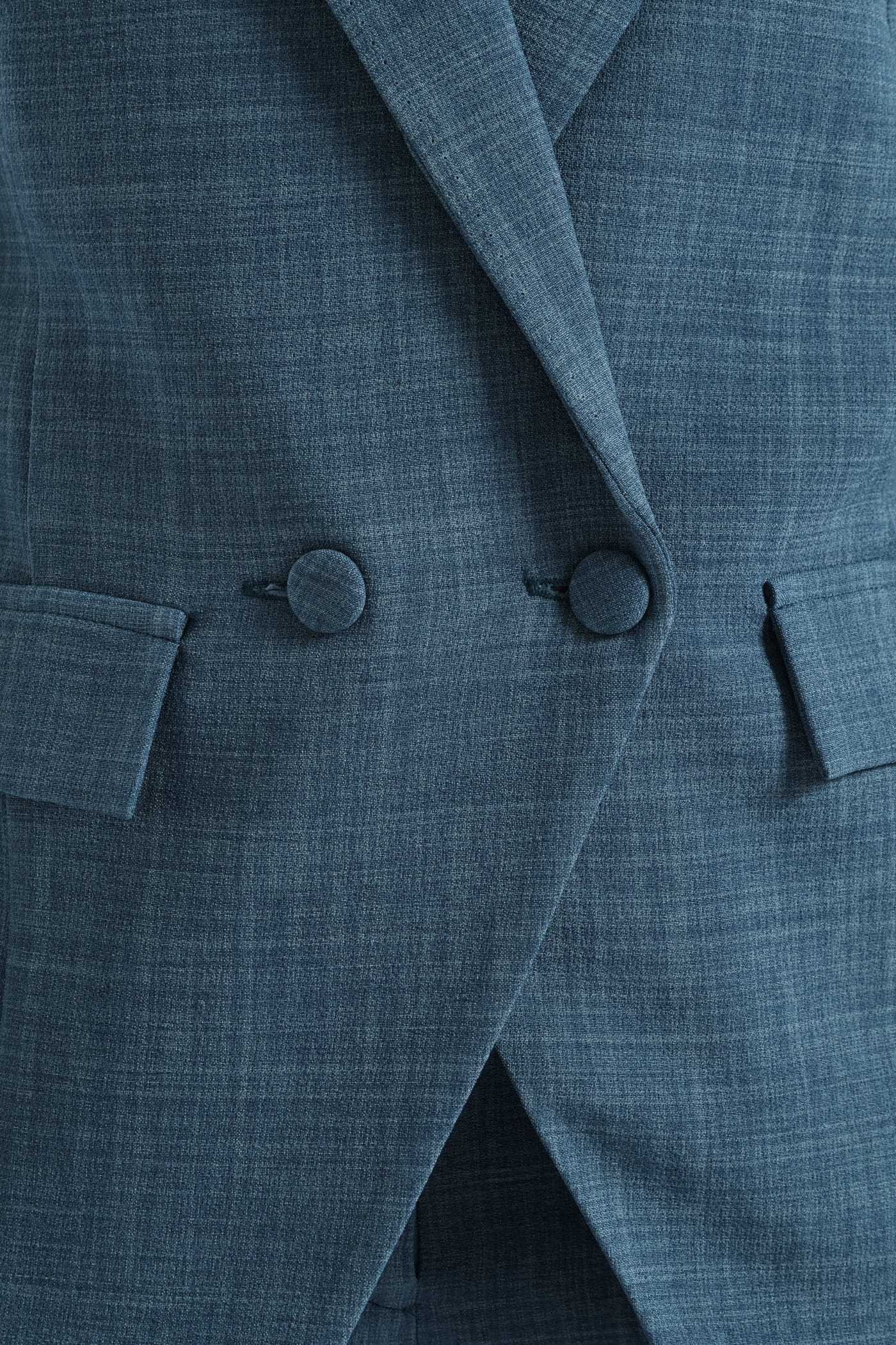 Button Detail Linen Blend Blazer - Teal - Image 3