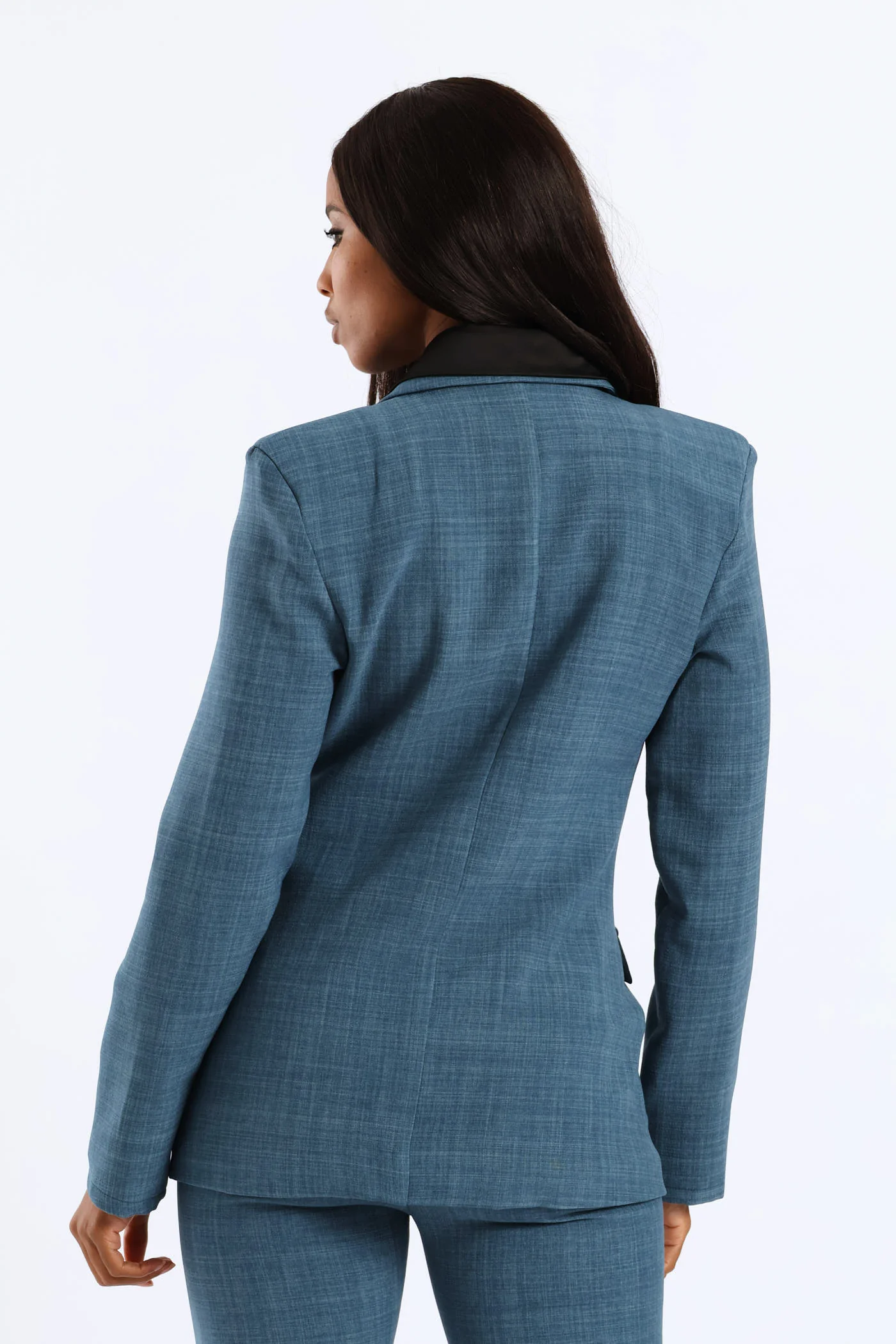 Button Detail Linen Blend Blazer - Teal - Image 4